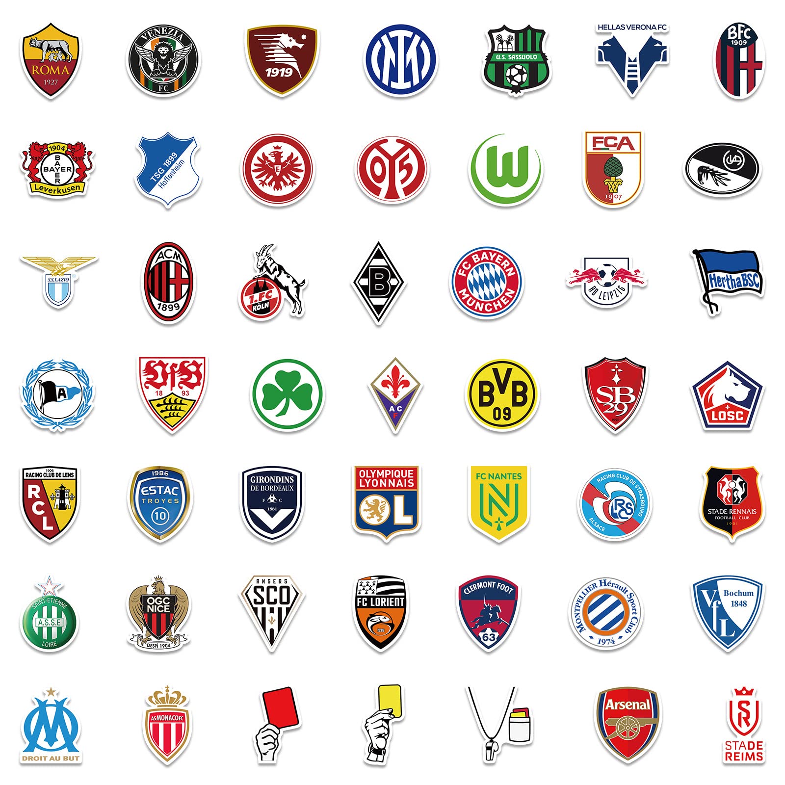 Logo della squadra di calcio adesivi pack 100 pezzi per bottiglia d'acqua Laptop Car Skateboard Mens Cave Decor Adolescenti Adulti