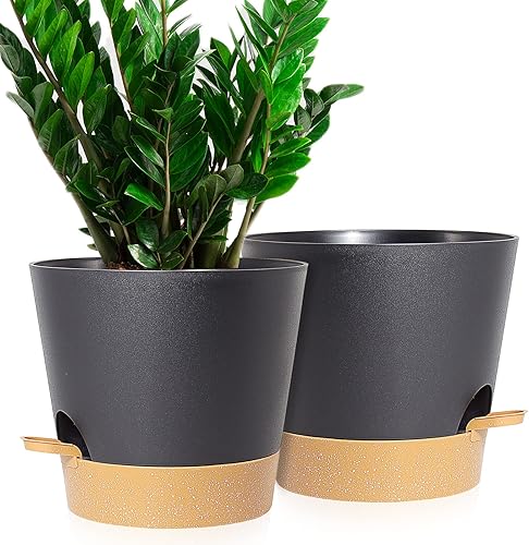 GUDATOST Paquete de 2 macetas de riego automático, maceta de plástico ventilada antiputrefacción de raíz de 9 pulgadas con bandeja de depósito