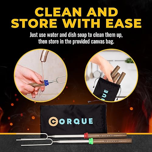 Miniatura 6 de CORQUE Palitos de asado de malvavisco, palitos de olor, extensibles, pincho de campamento para hoguera, mango de madera, metal de 32 pulgadas para