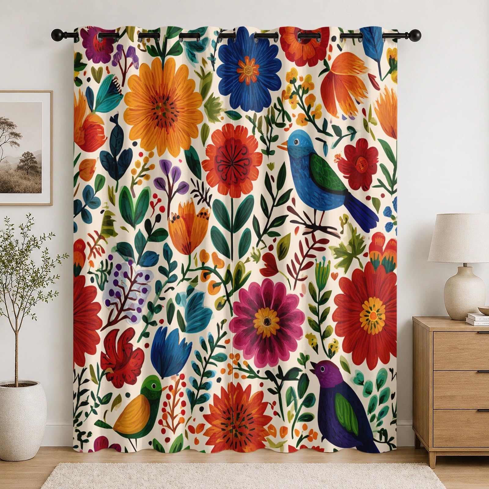 Rideaux occultants thermiques rétro bohème floral 117x229 cm pour salon et chambre