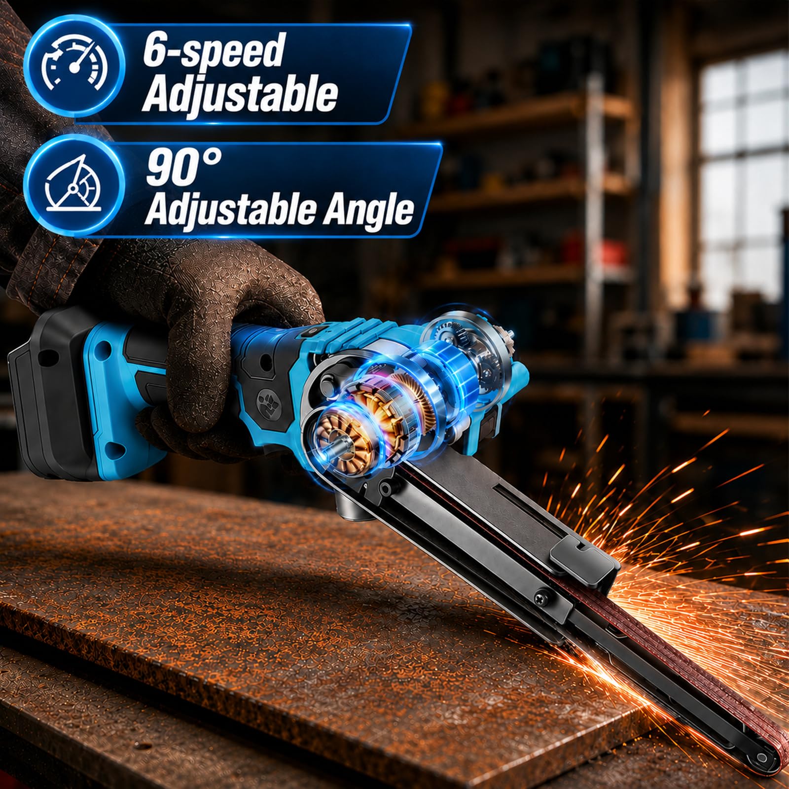 Lime Électrique, Ponceuse à Bande Sans Fil Compatible Makita 18V