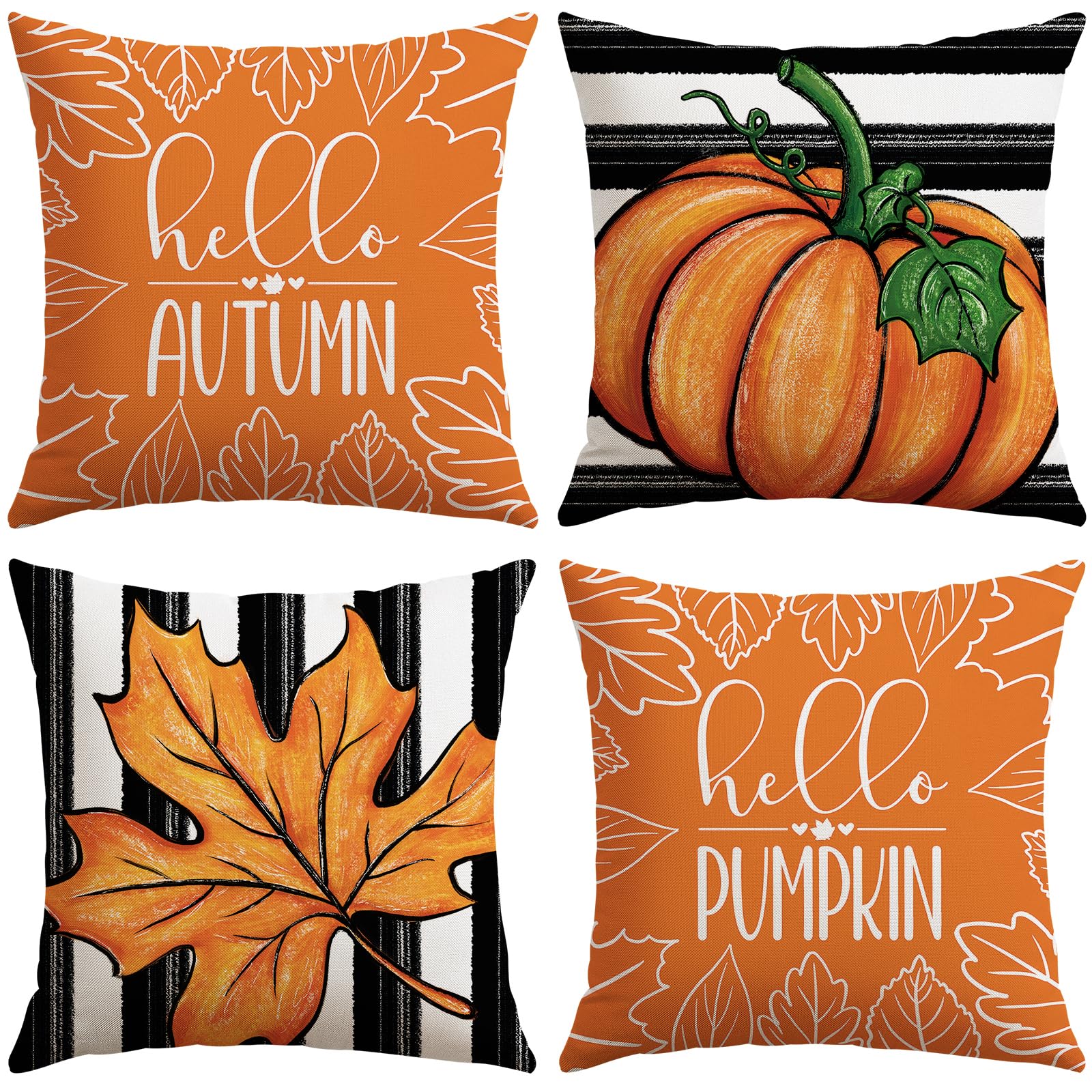 Housses de coussin citrouille d'automne 50x50 cm lot de 4 décorations canapé maison