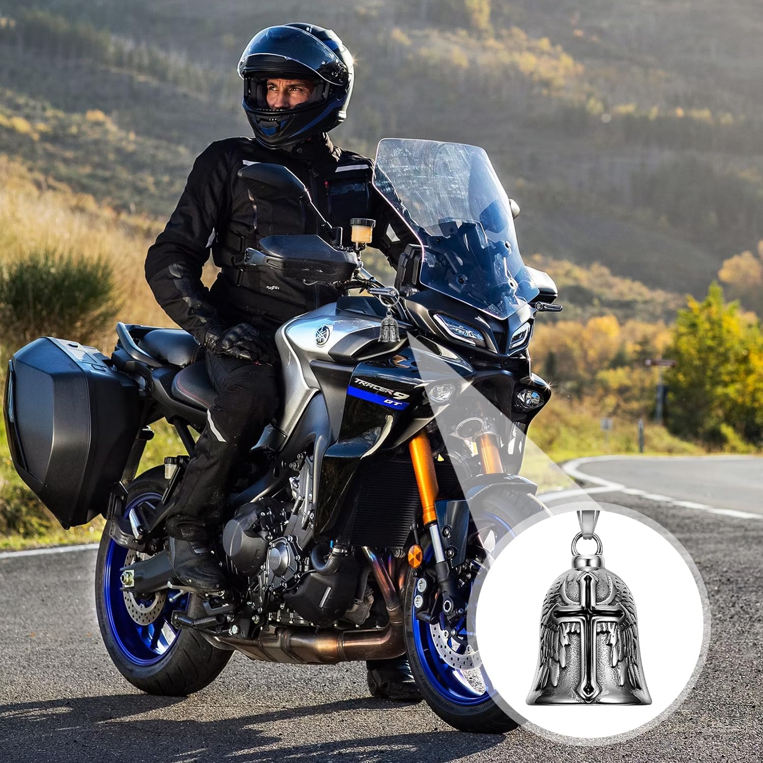 XNZMYN 2 Pièces Fahrradglocke, ölig Guardian Bell Motorrad, Motorrad Glöckchen, Motorrad Glocke Glücksbringer mit Ring Zum Aufhängen, für Segne Den Frieden