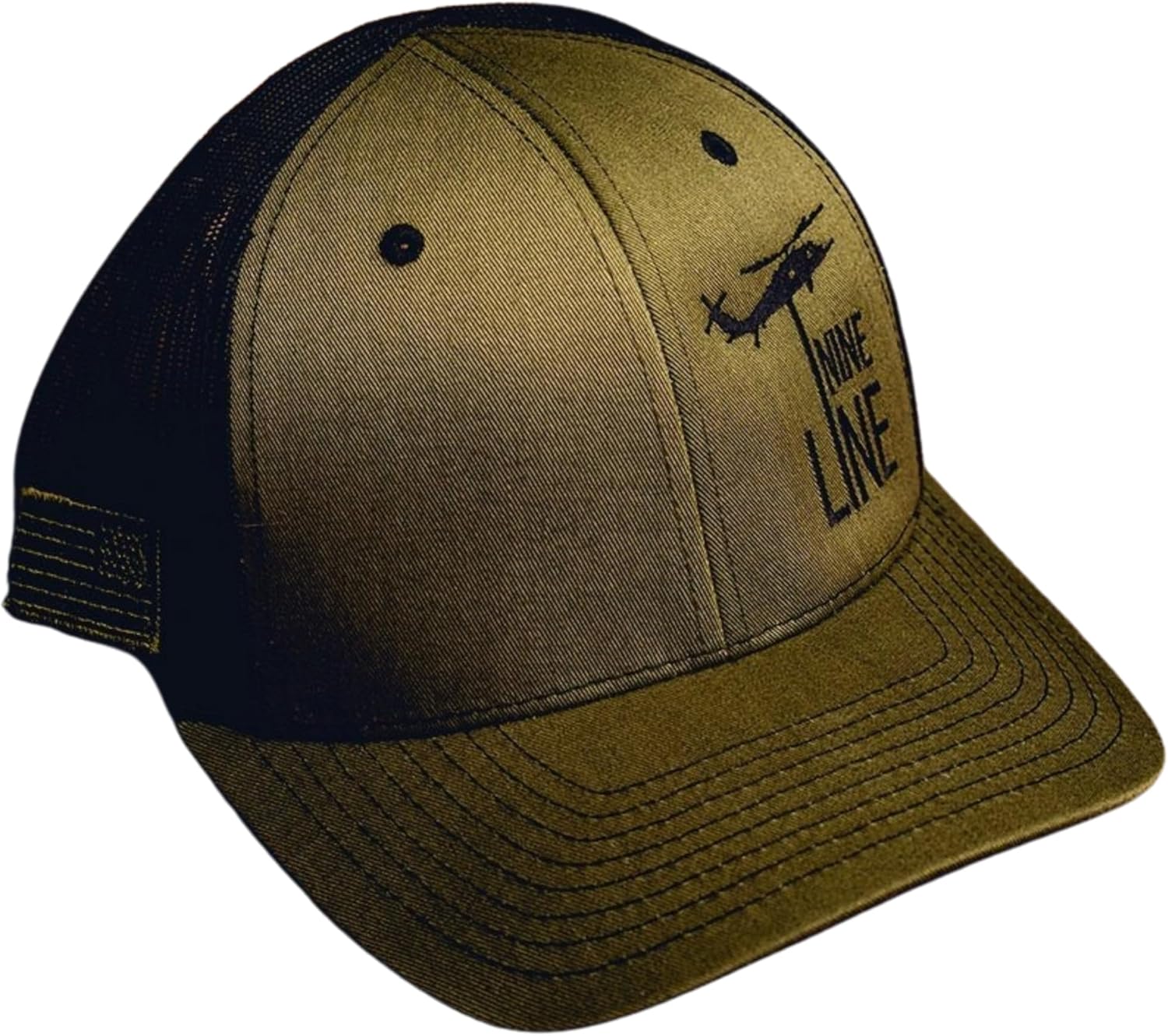 Nine Line Snapback Dropline Hat Adjustable Mesh Back Baseball Cap for Men, Embroidered American Flag, USA Patriotic Hat