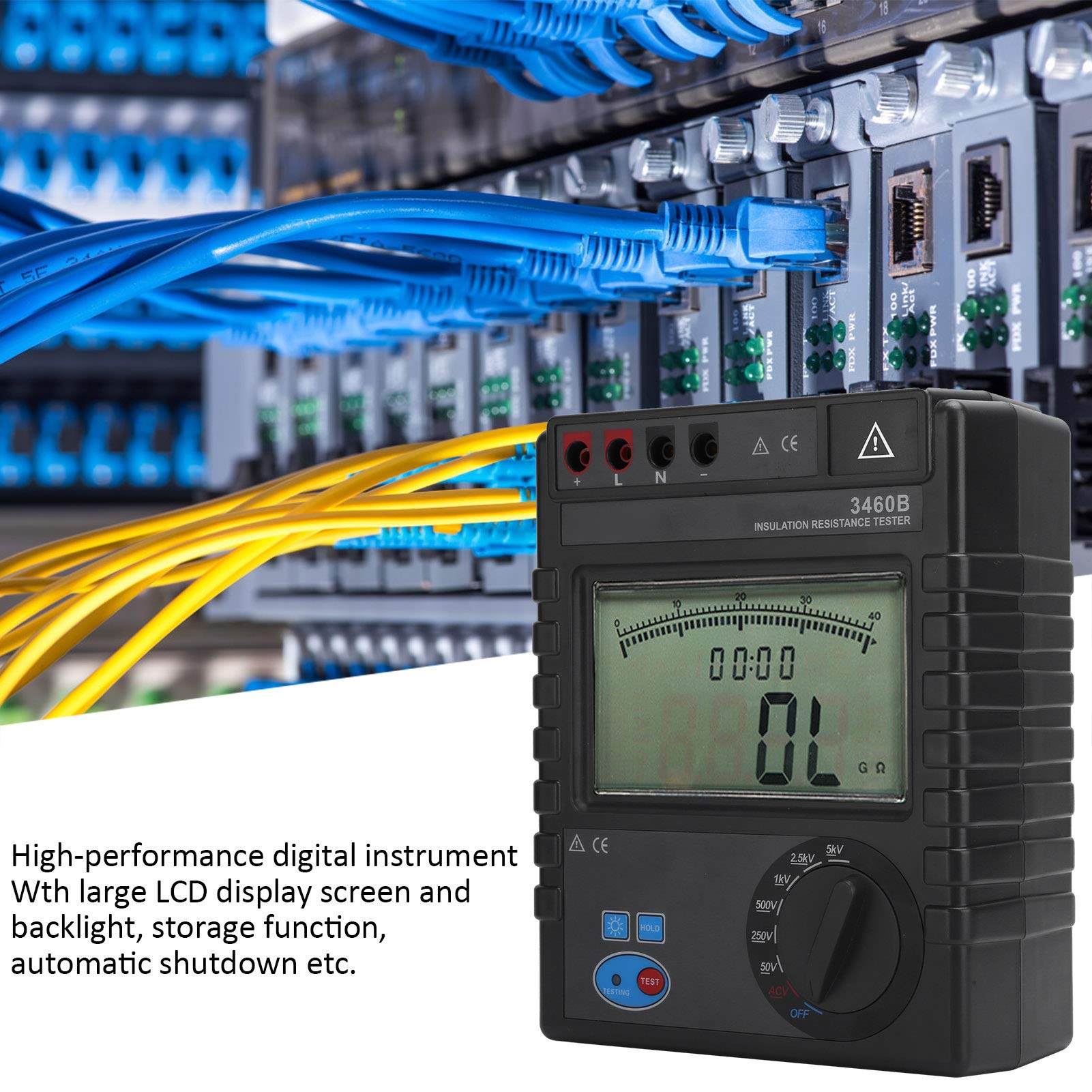 Tester Della Resistenza di Isolamento 1MΩ ~ 400GΩ, Megaohmmetro Digitale 50V-5000V, Misuratore di Resistenza Protetto, con Ampio Display LCD, per Misurare la Resistenza di Isolamento del Motore Elettr