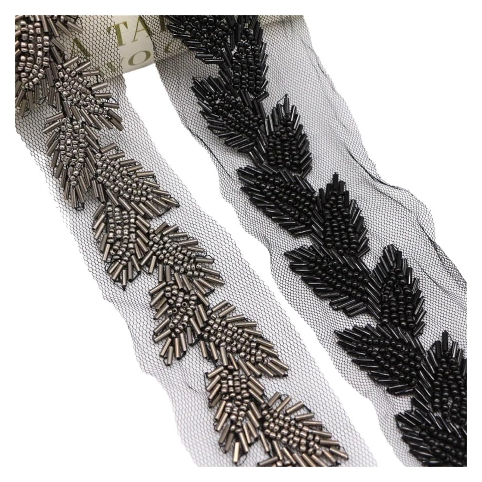 Puntilla De Encaje Con Strass En Forma De Flor Tela de malla hojas con adornos encaje cuentas perlas, 5cm, 1 yarda