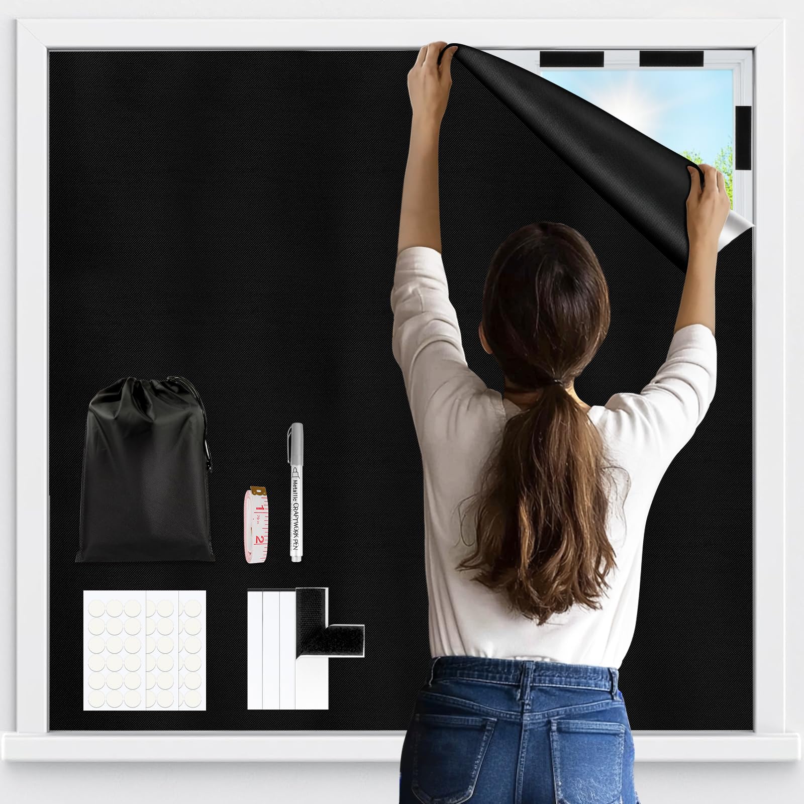 Vexyra Fenster Verdunkelung 200x148cm, 100% Lichtundurchlässig Dachfenster Verdunkelung Innen Ohne Bohren, Sonnenschutz Fenster Hitzeschutz Verdunklungsstoff Zuschneidbar für Schlafzimmer & Reise