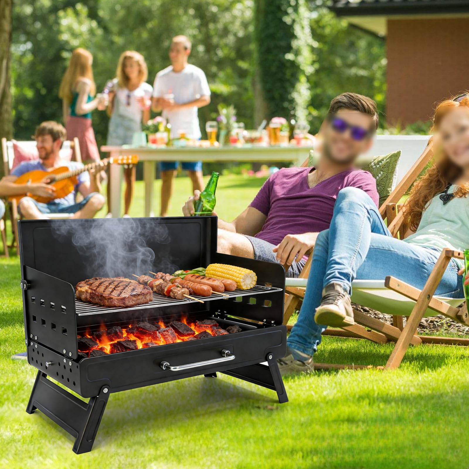Barbecue Carbonella Pieghevole in acciaio inossidabile Griglia BBQ di legno portatile per partito balcone Camping 35 * 24 * 39cm