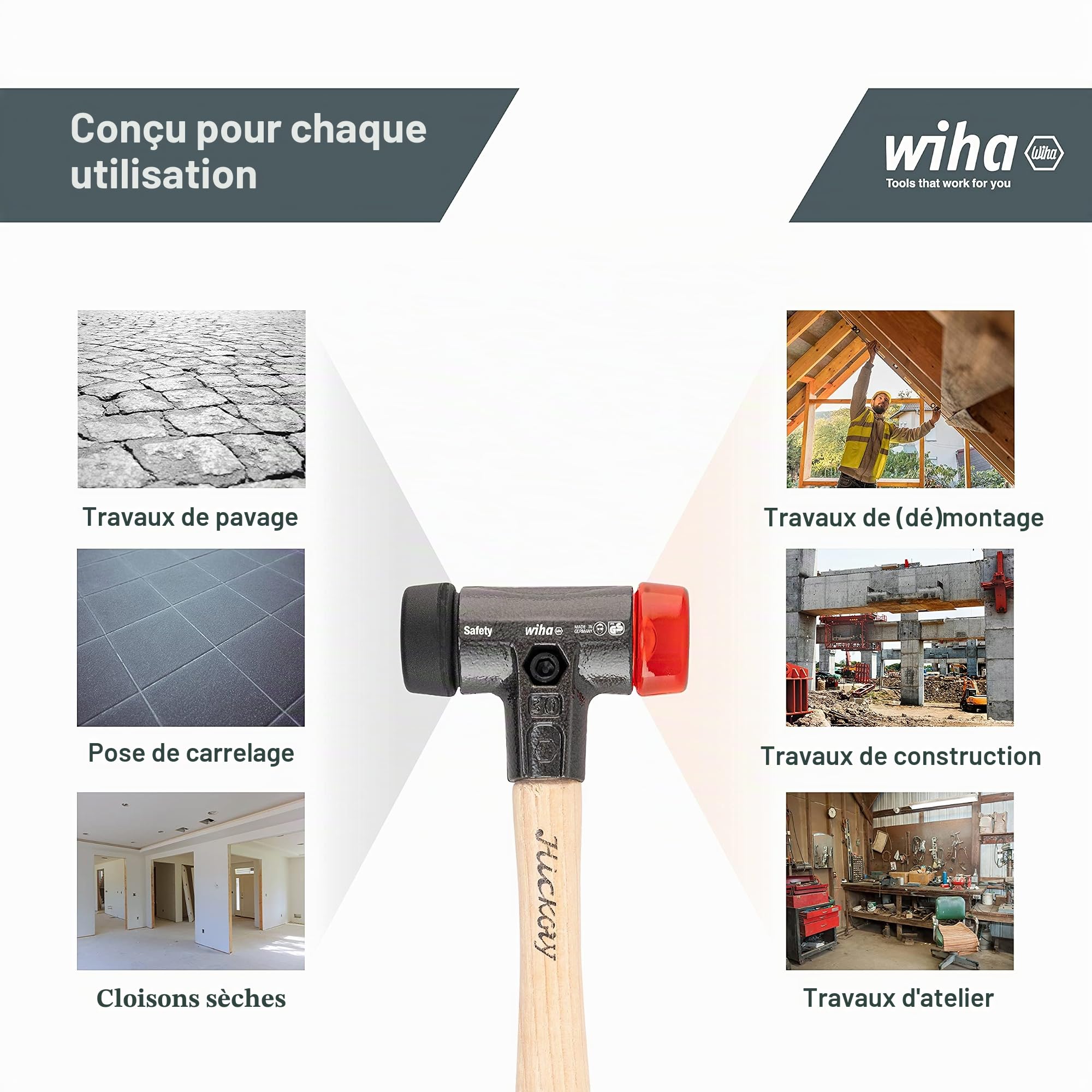 WIHA 26614 - Martillo de cara blanda Safety de dureza media/duro 832-38 Safety 60 mm Cod. 83238060