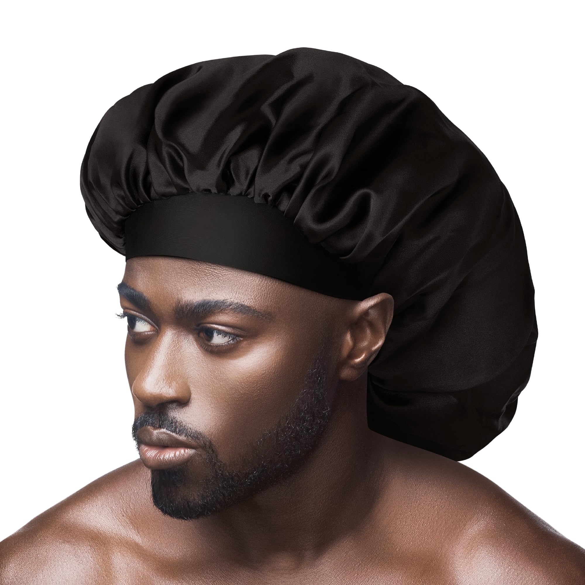 Red by Kiss Men's Silky Satin Hair Bonnet, Soft Anti-Frizz Fabric, All Hair Types, No Slip Wide Band Comfort, Anti Breakage Protection, Daily Wear
