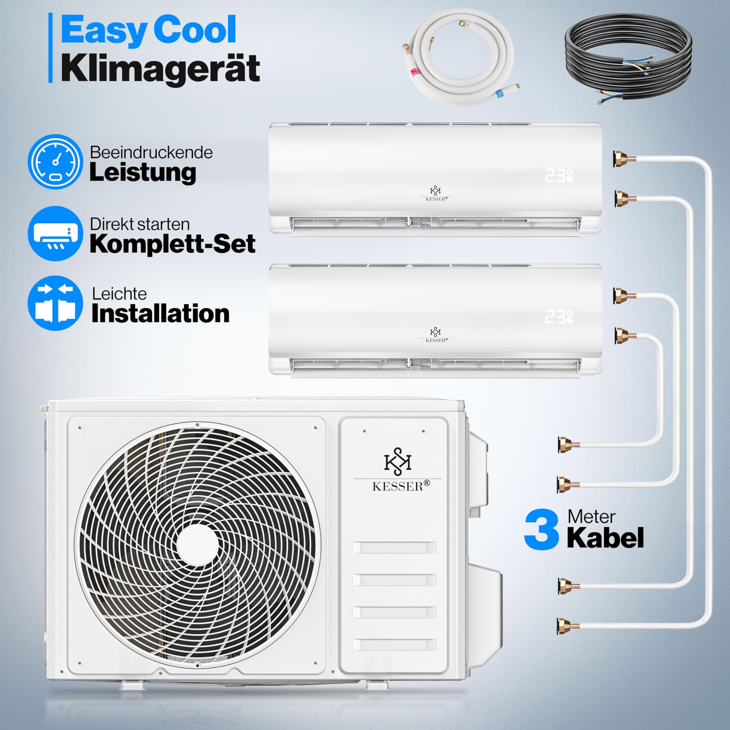 KESSER Multisplit Klimaanlage 2 Innengeräte 18000 BTU Split Klimagerät Set WiFi App Heizen Kühlen Inverter R32