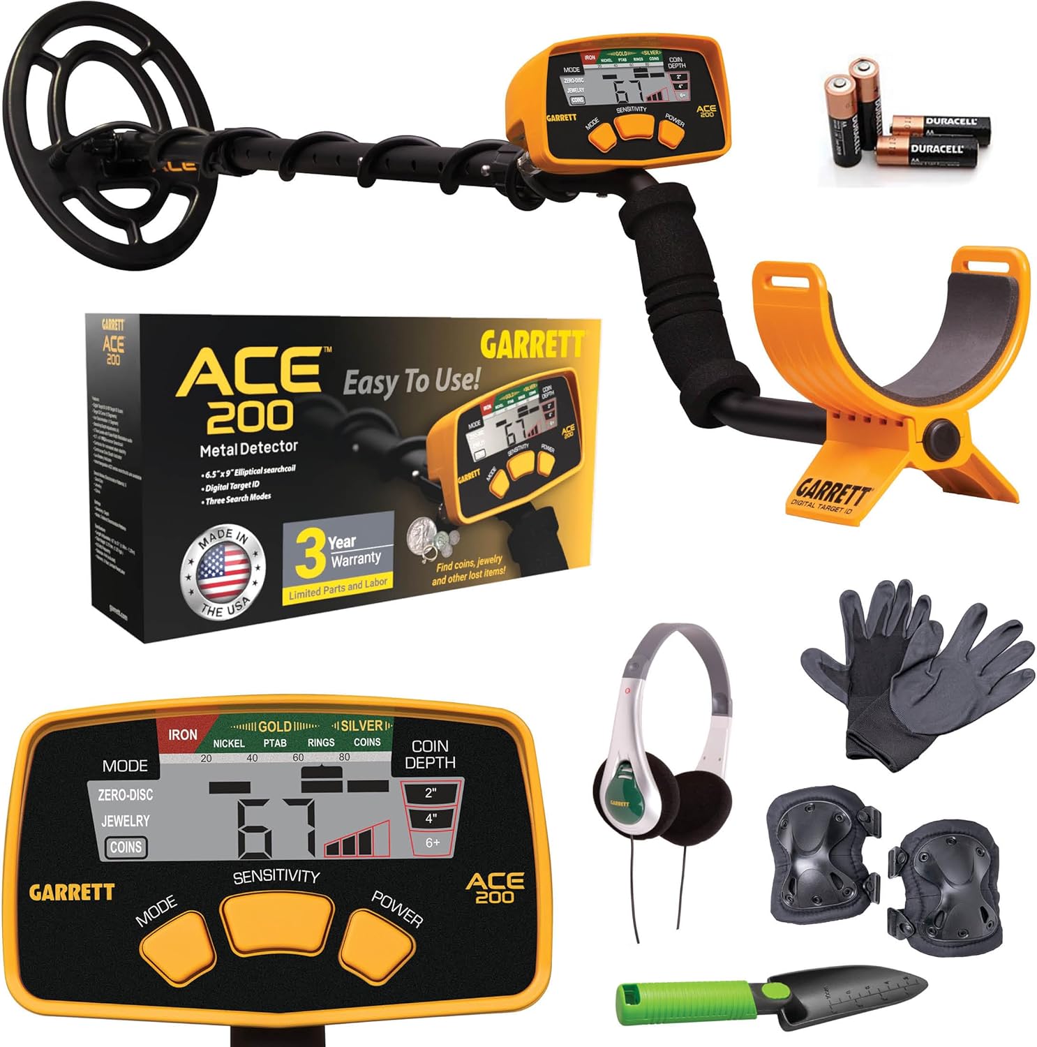Garrett ACE 200 Metal Detector for Adults and Kids, Made in USA, Waterproof Search Coil