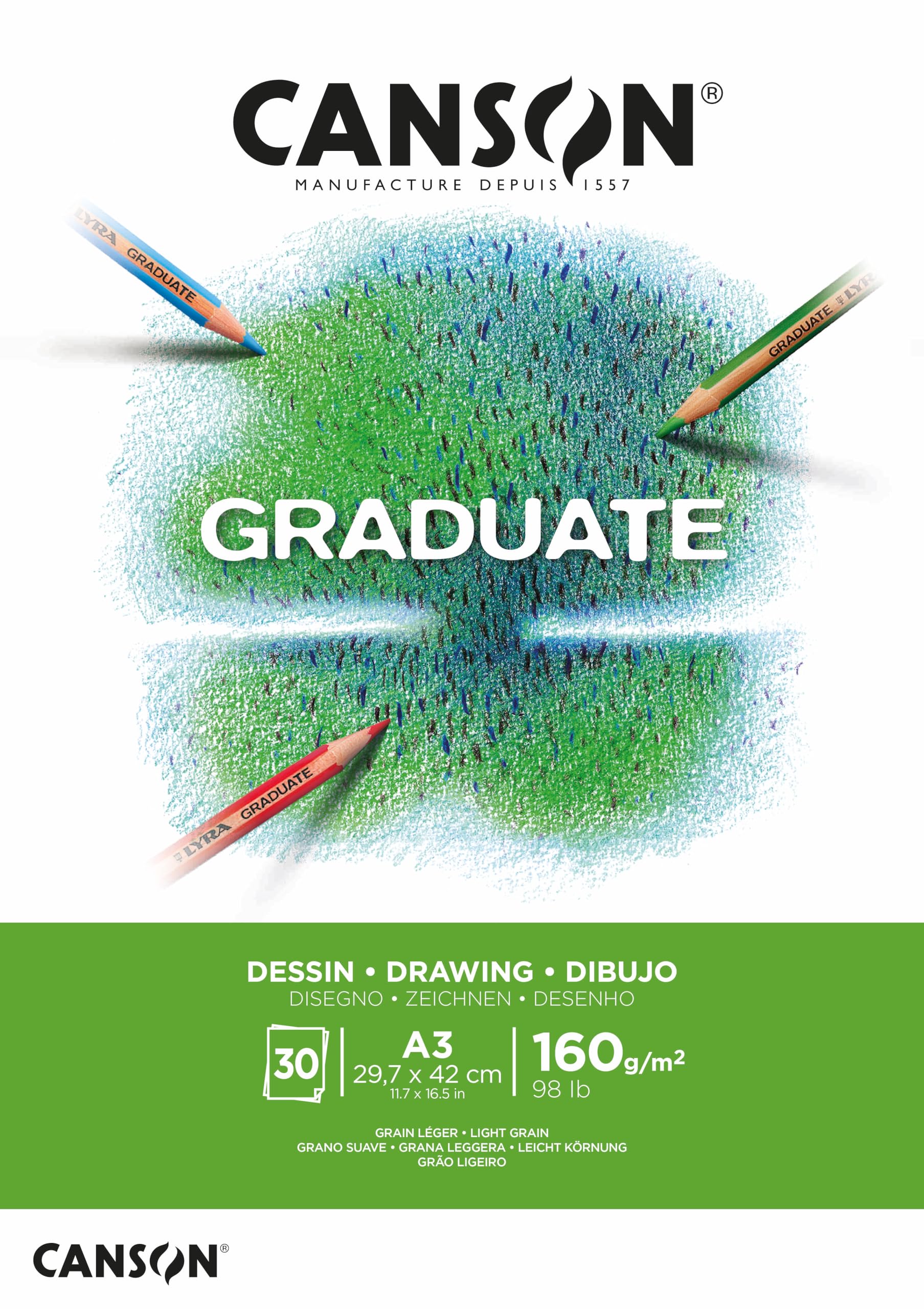 Canson Graduate Dibujo Bloc Encolado A3 30H Fino 160g Blanco Natural
