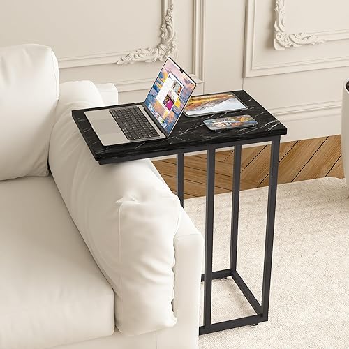 Miniatura 40 de VECELO Mesa auxiliar universal en forma de C, bandeja multifuncional para aperitivos y TV para sala de estar, dormitorio, color negro (1 juego)