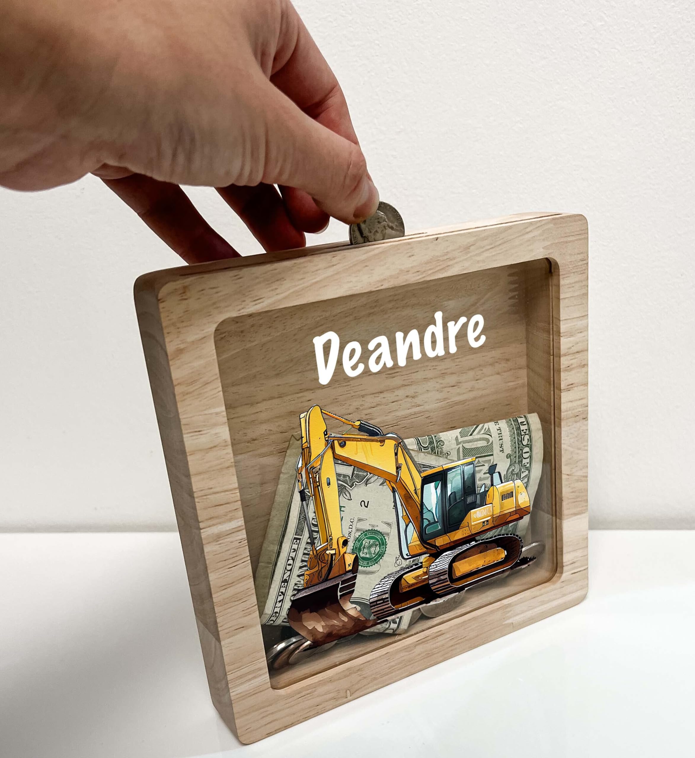 Personalized Savings Piggy Bank for Boys Custom Name Money Box Construction Truck Excavator Tractor Heavy Equipment Themed Toddler Boys Gift - Teach