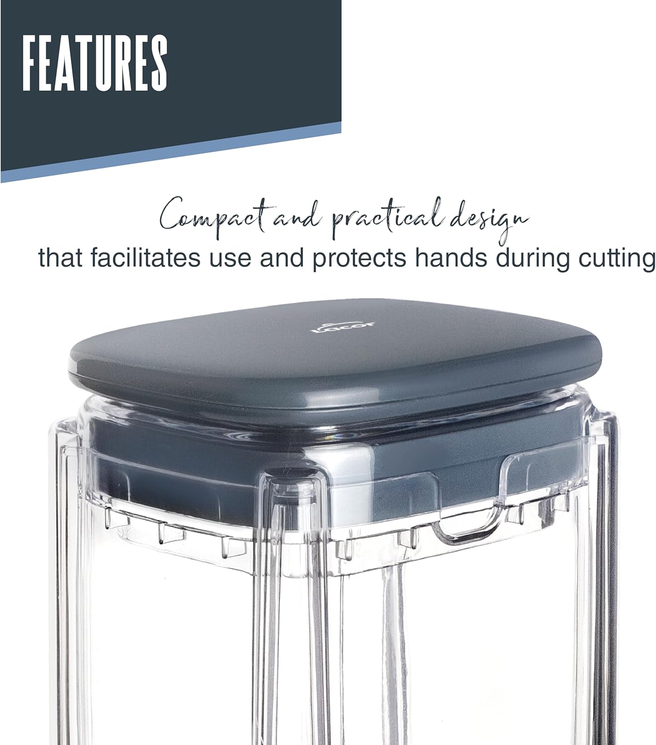 Lacor - 60540 - Manual saw cutter, PS and stainless steel, with 3 interchangeable blades (10 x 10 mm, 6 x 6 mm and 8 wedges), even, durable and BPA-free cut