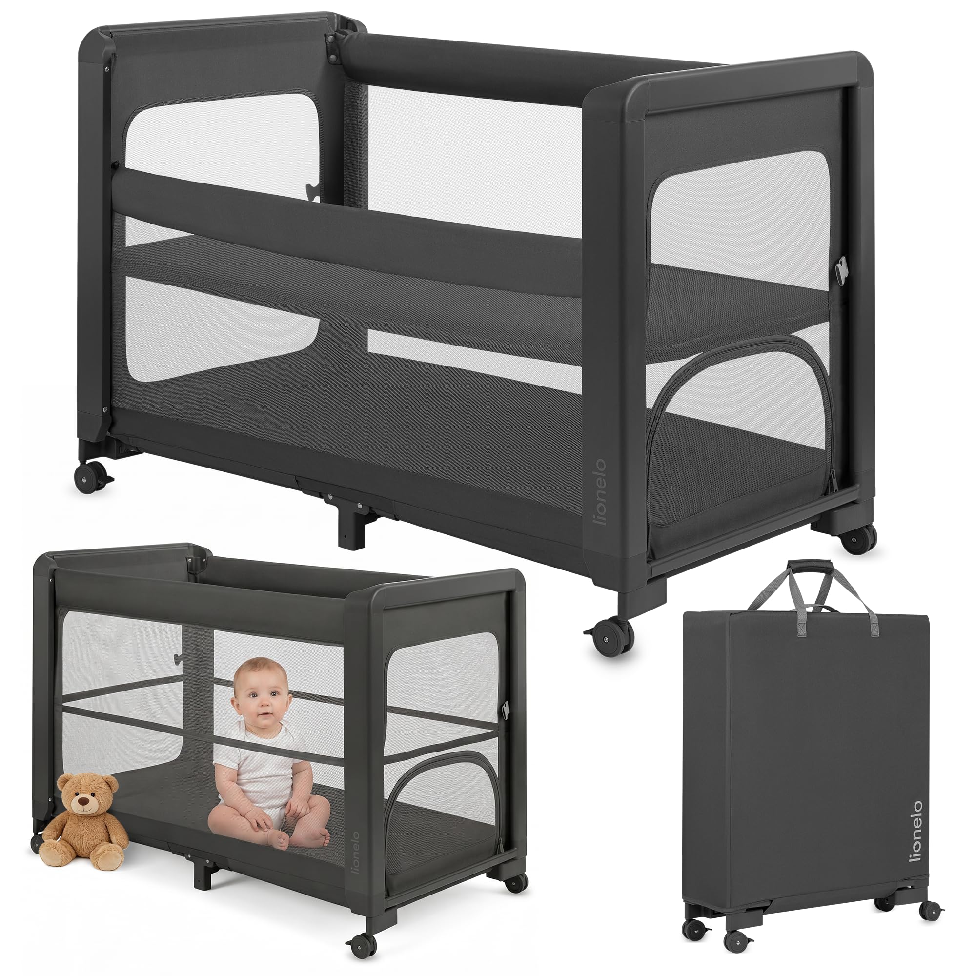 lionelo Patty Lettino Da Viaggio 5 In 1, Culla Da Campeggio Con Materasso, Culla Campeggio E Lettino Da Campeggio, Culla Co-Sleeping Pieghevole Con Borsa E Ruote, Fino A 15 Kg