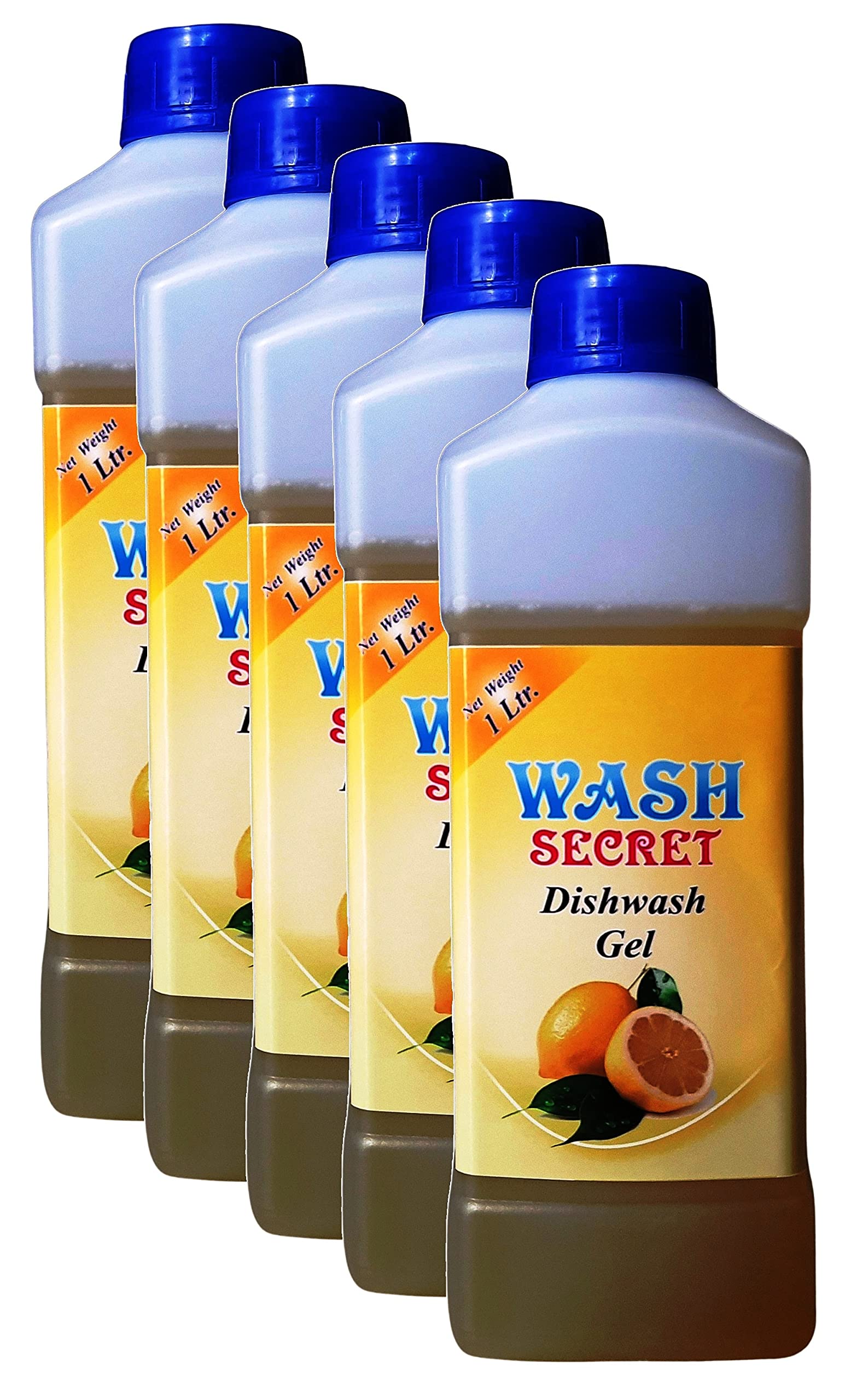 WASH SECRET Powerful Dishwash Liquid Gel 1L, Kitchen Utensil Cleaner (Pack of 5)