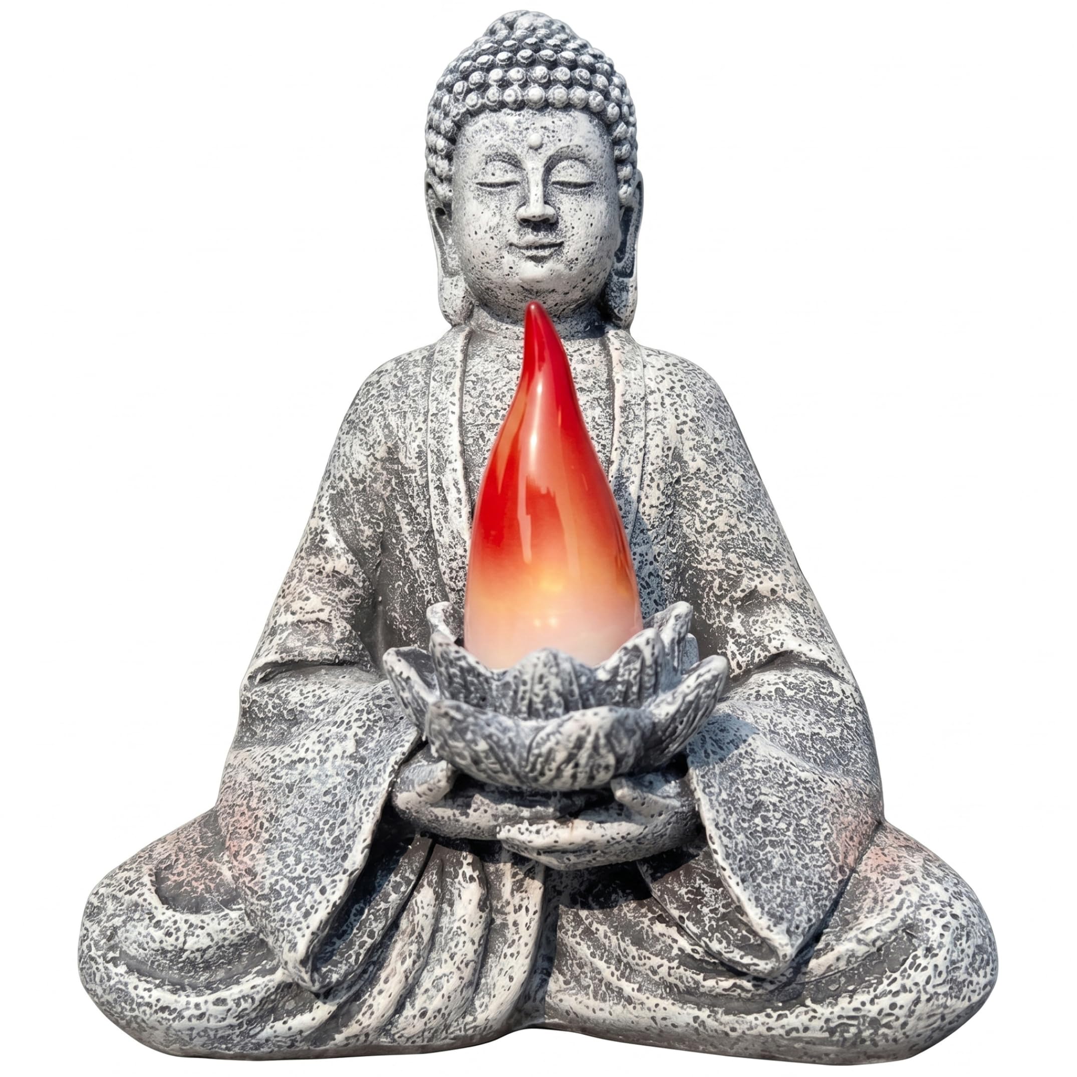 Goutdori Buddha Statue Solar Powered Buddha Garden Ornaments Outdoor with Lotus & Flame Light Eco Friendly Resin Zen Decor