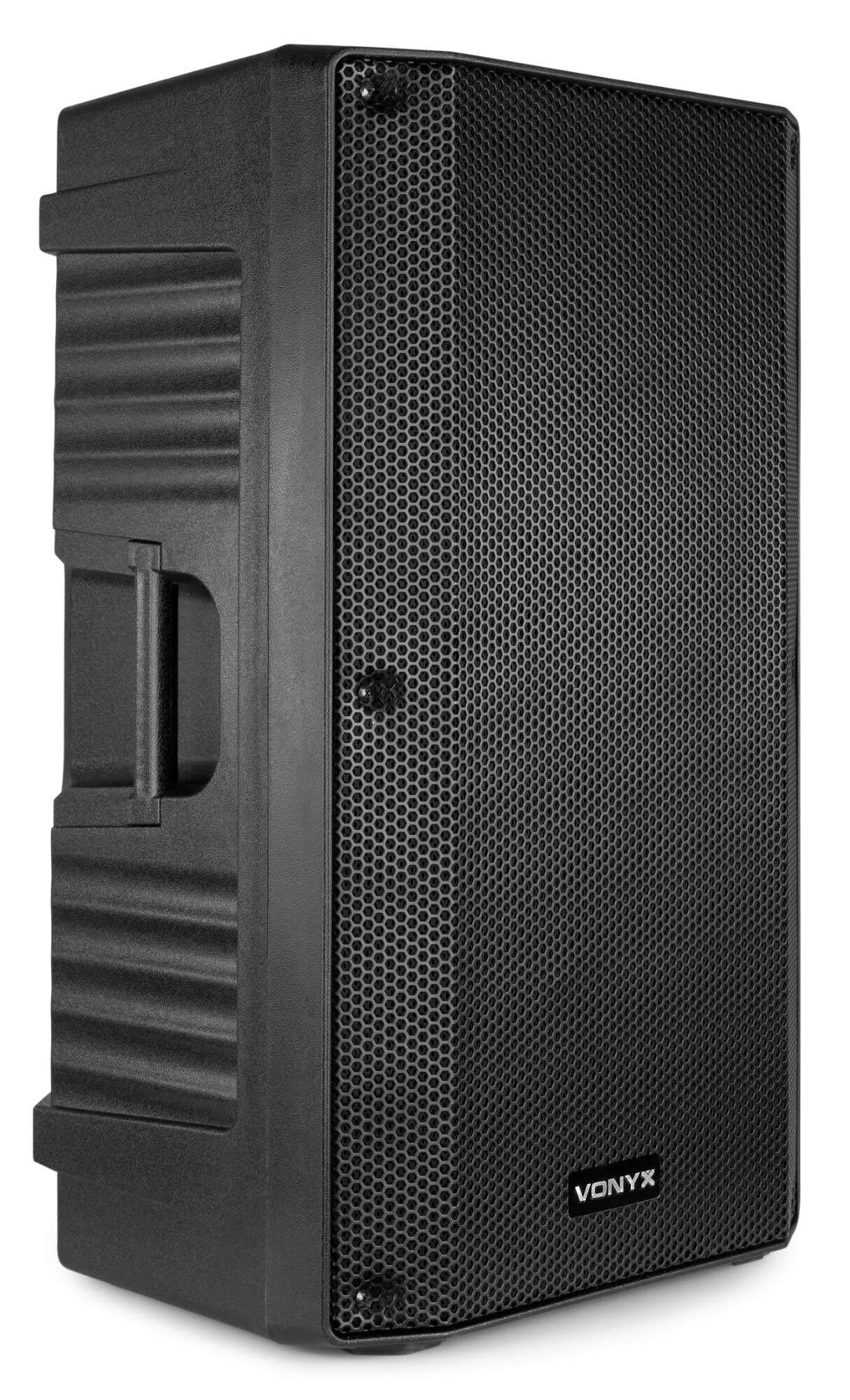 VONYX VSA150S Pack Sono Complet - Ensemble d'Enceintes Actives 15", 1000W avec Supports Trépieds Réglables, Housses de Transport, Câble Audio RCA, Idéal pour DJ, Musiciens ou animateurs