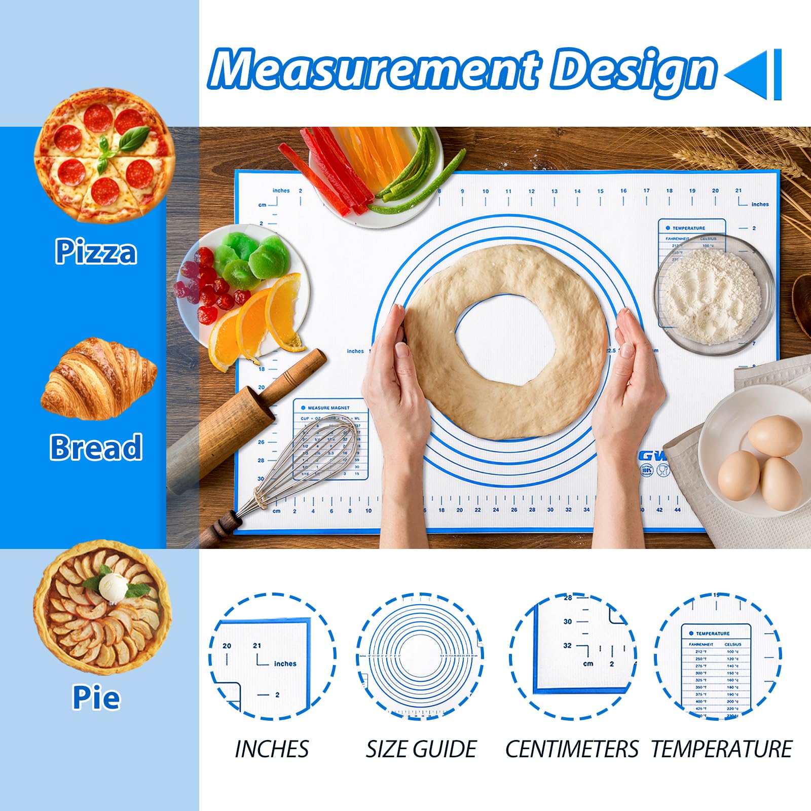 GWHOLE Non Stick Silicone Baking Mat with Measurement 40 x 60cm Large Dough Rolling Kneading Mat Non Slip Pastry Mat - Image 3