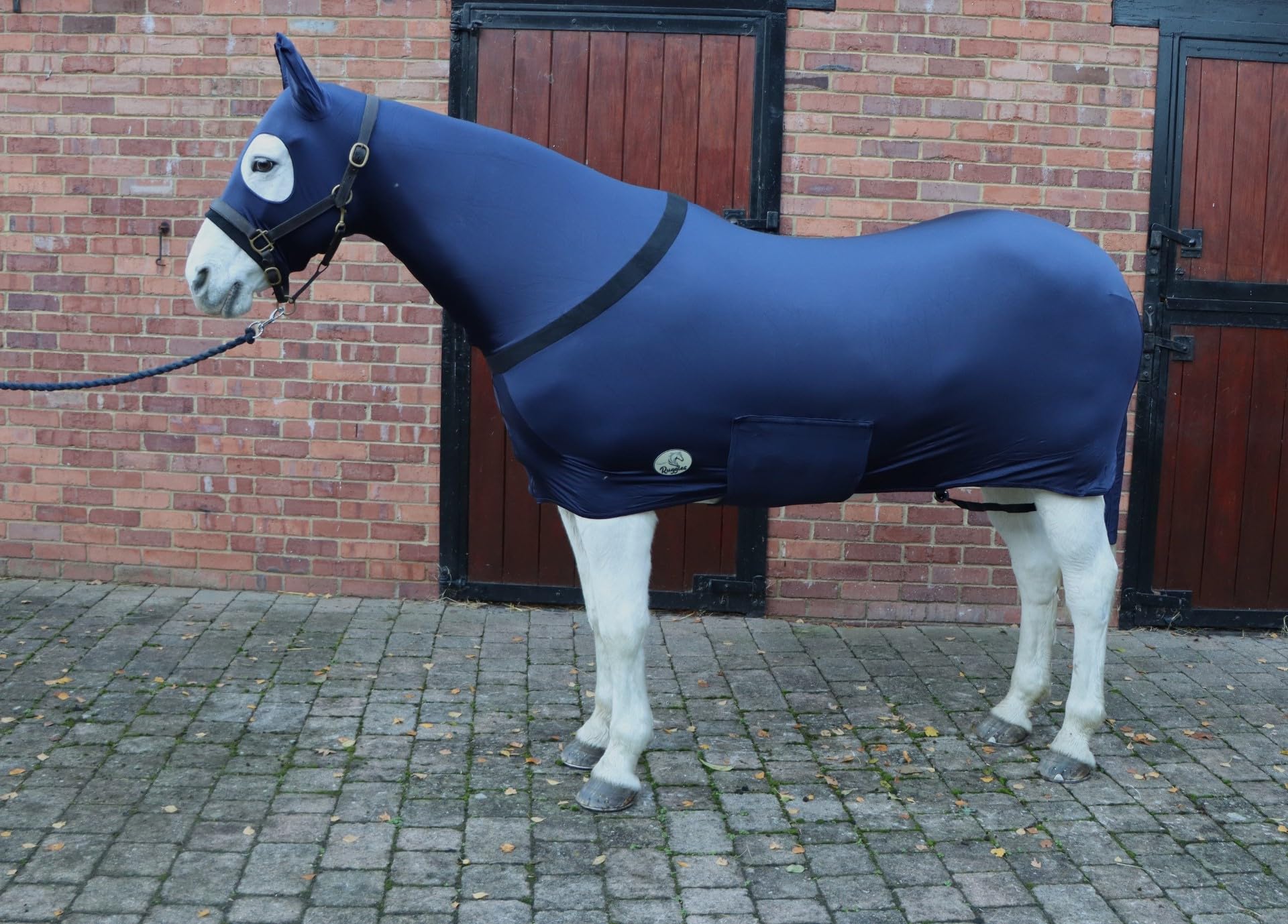 Ruggles Lycra Body Suit for Horse/Pony | Heat Sealed Seams | Detachable Tail Sleeve | Stretch Under Rug | Anti Rub Vest (Small With Ears, Navy)