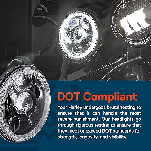 Miniatura 2 de TRUE MODS - Faro LED Harley de 5.75 pulgadas para Harley Davidson acabado negro HALO DRL Cumple con DOT Faro LED redondo para motocicleta Dyna