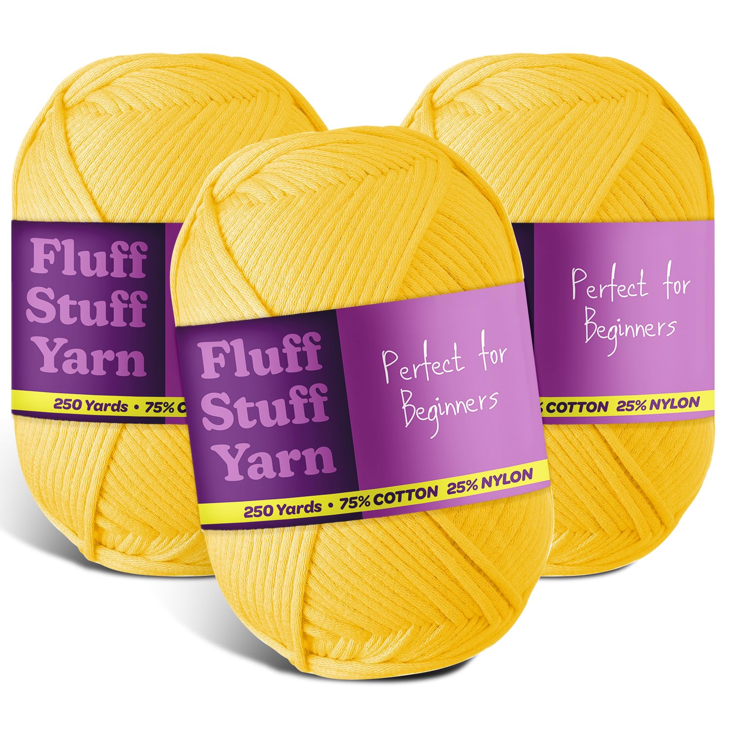 Soft Yarn – Crochet &amp; Knitting Yarn, Beginner Yarn with Easy-to-See Stitches, 3 Pack of 250 Yds Amigurumi Yarn, Cotton-Nylon Blend Tshirt Yarn, Worsted Weight Yarn 4, Bright Yellow