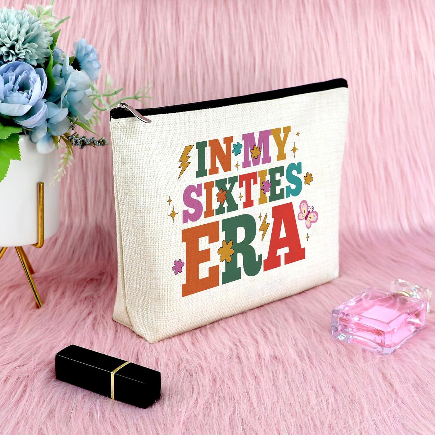 Sfodiary 60th Birthday Gift Makeup Bag for Women Birthday Gift for Mom Grandma Friends Cosmetic Bag Sixty Years Old Bday Gifts for Wife 60 Year Old Gifts for Women Zipper Travel Toiletry Pouch - Image 6