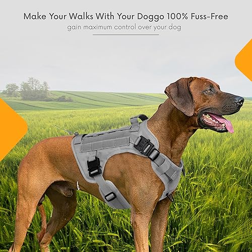 Miniatura 7 de DCSP Pets Arnés táctico para perro con asa  Juego de arnés de chaleco militar para perro, collar y correa de alta resistencia  Chaleco Molle para