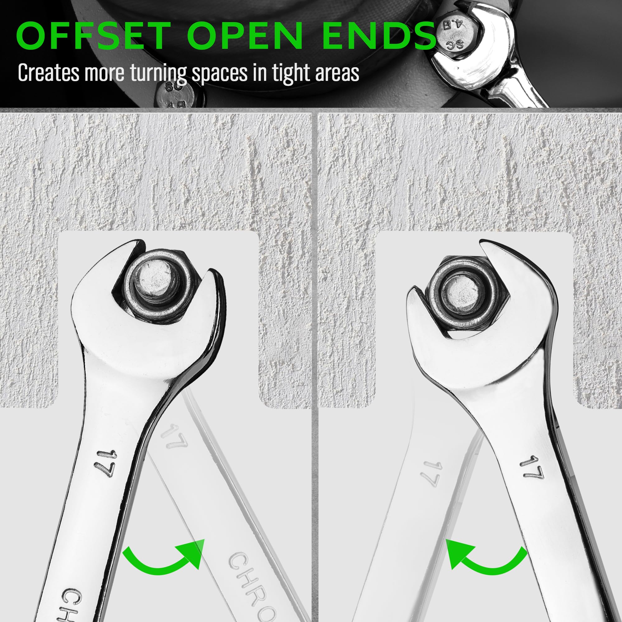 SWANLAKE GARDEN TOOLS Juego de llaves métricas de 15 piezas, juego de llaves combinadas premium con muesca en V métricas de 8 a 22 mm, par máximo, 12 puntos, acero al cromo vanadio, con estante de