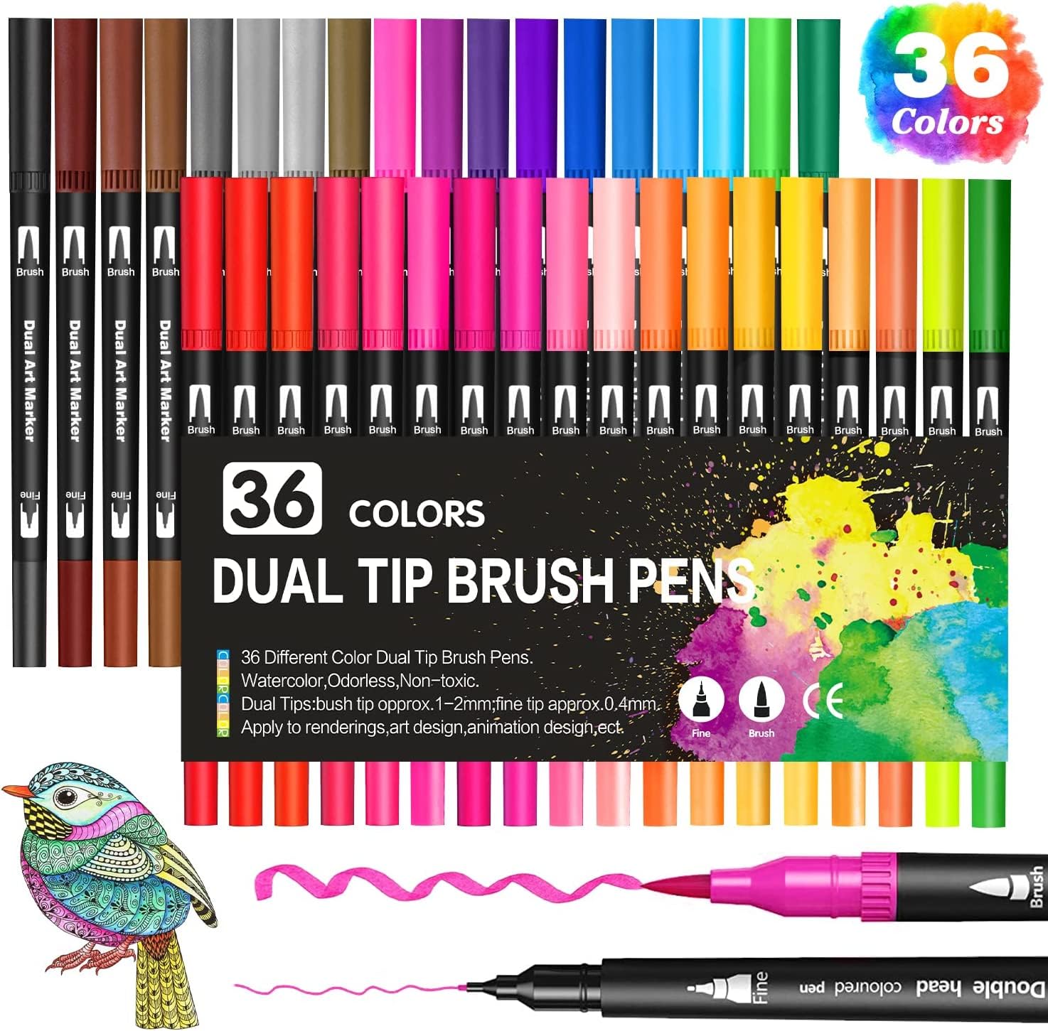 Corslet 36 Colors Dual Tip Colored Brush Pens Art Marker Set Fine Point Calligraphy Markers for Artists Pen Set Journal Pens for Adult Coloring Books Alchol Markers Set (Set of 36)