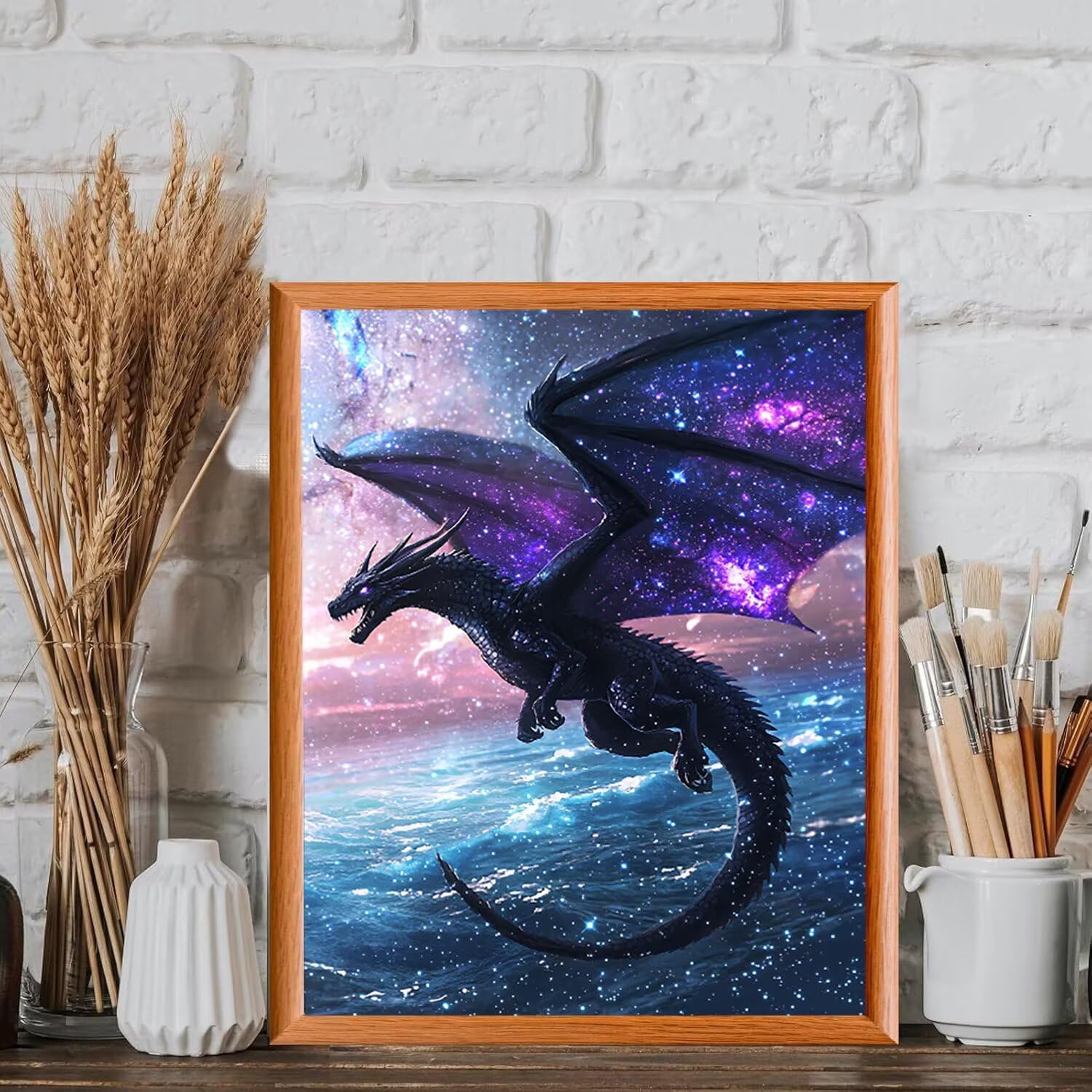 Smok pod gwiaździstym niebem farba po numerach dla dorosłych 71 x 80 cm v