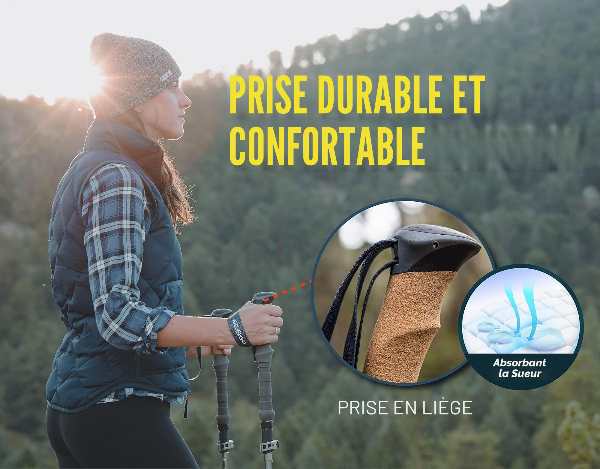 Trekology TrekZ Bâtons de randonnée avec poignée en liège pour Femme Bâtons de Marche Nordique Bâtons de Marche Nordique Bâtons de randonnée pour Hommes Bâtons de randonnée pour Femmes Bâtons de
