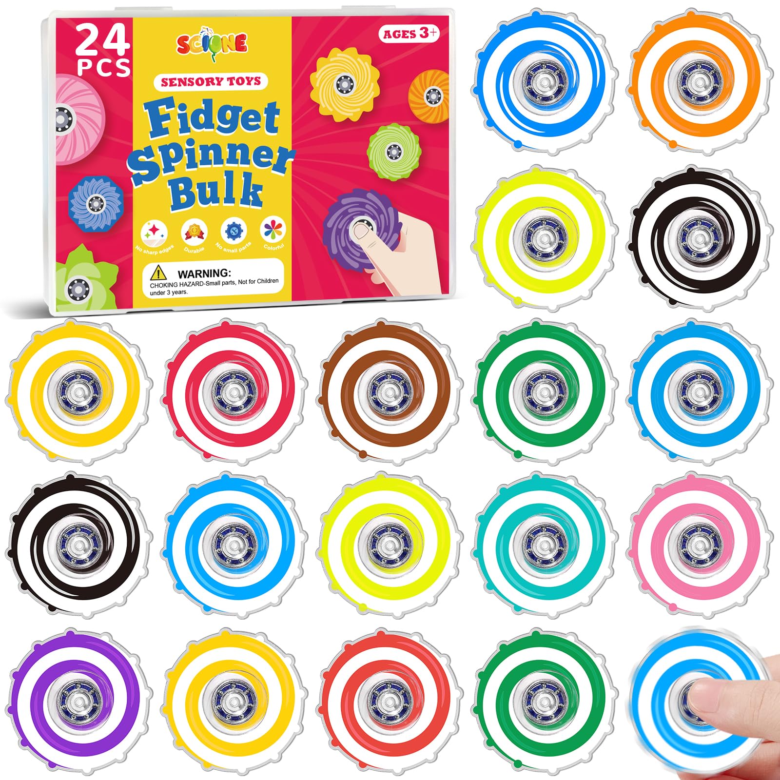 SCIONE 24 Pack Animation Party Bag Fillers for Kids– Dynamic Optical Illusion Fidget Spinners, Acrylic Rainbow Fidget Toys for Pass the Parcel Prizes, Birthday Favours, Classroom Rewards — image 1