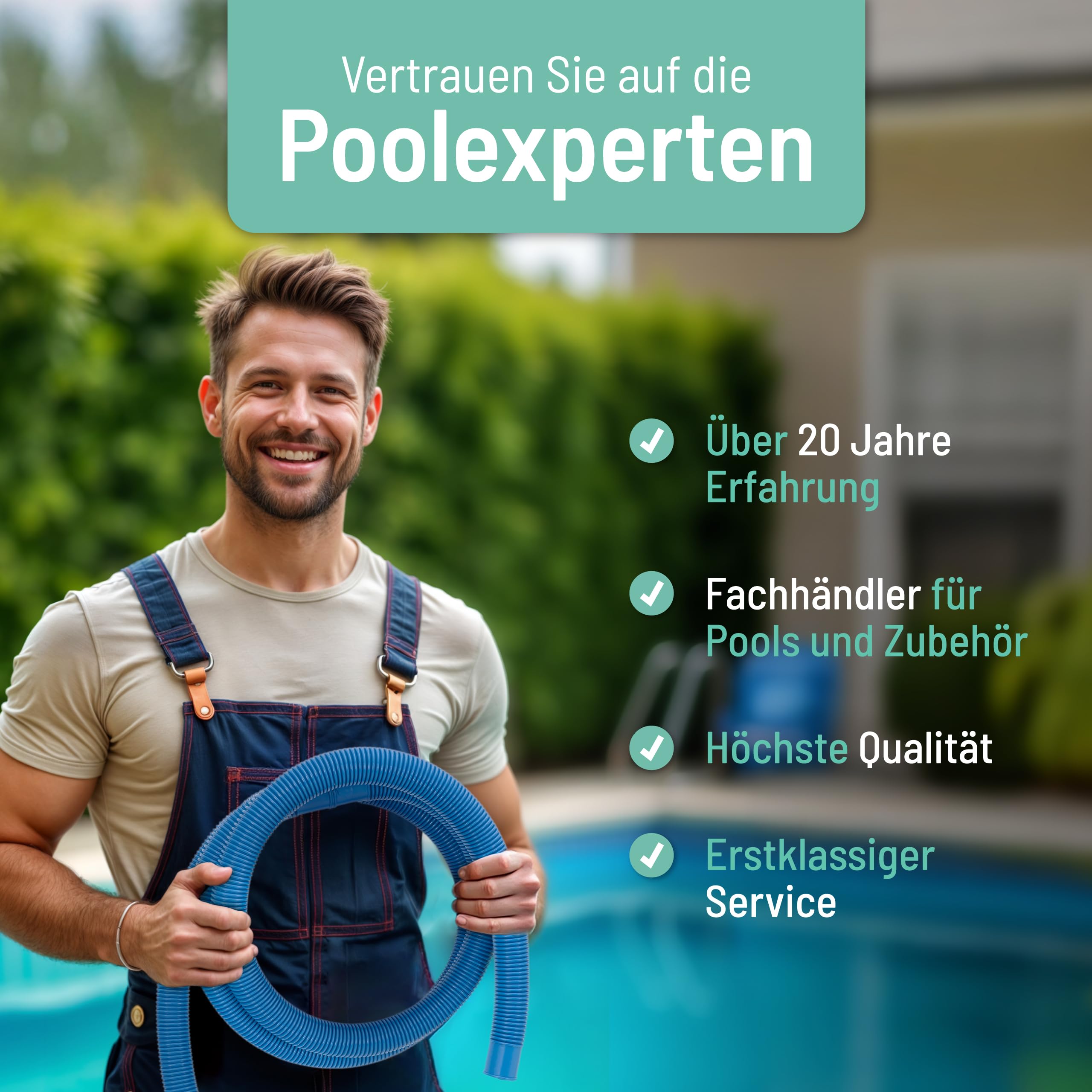 poolomio Wąż basenowy 38 mm / 15 m – elastyczny wąż do pompy basenowej i odkurzacza basenowego – odporny na promieniowanie UV i chlor wąż spiralny – wysokiej jakości wąż ciśnieniowy i ssący jako