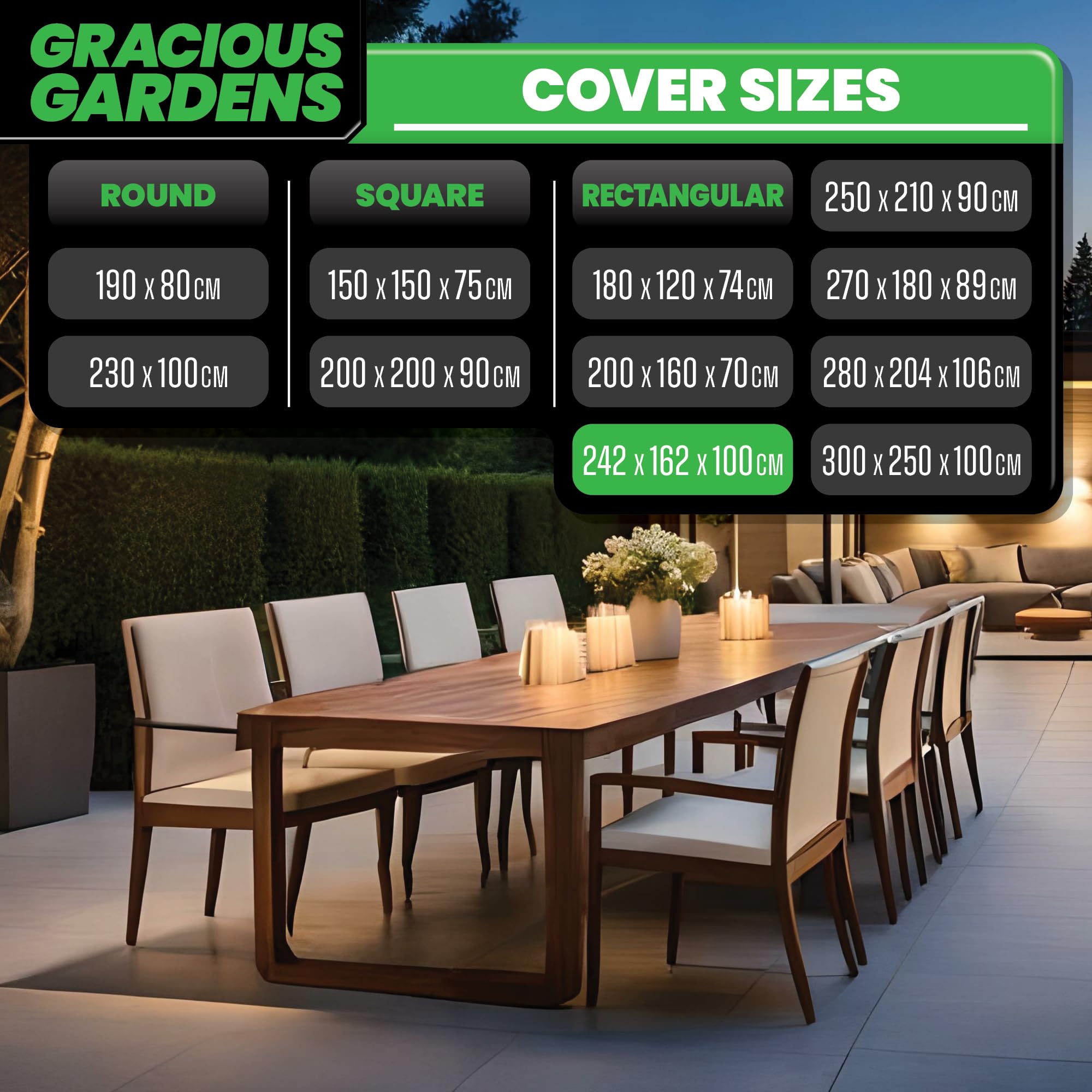 Gracious Gardens Rectangular Garden Furniture Covers Waterproof 242x162x100cm, Oxford Fabric Outdoor Table - Image 4