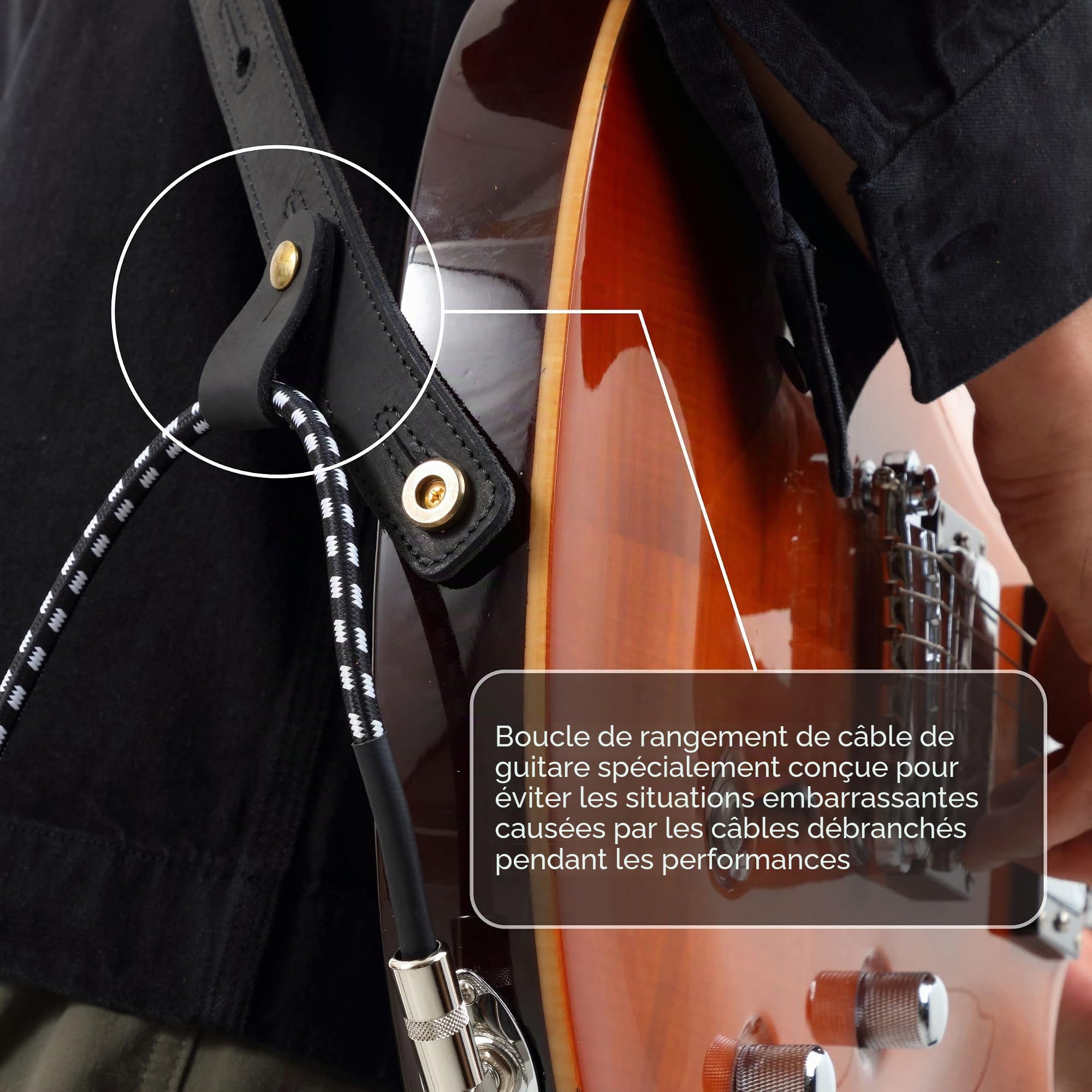 Nefelibata sangle de guitare en cuir 2,5" avec rembourrage en mousse, pour guitares acoustiques, basses et électriques