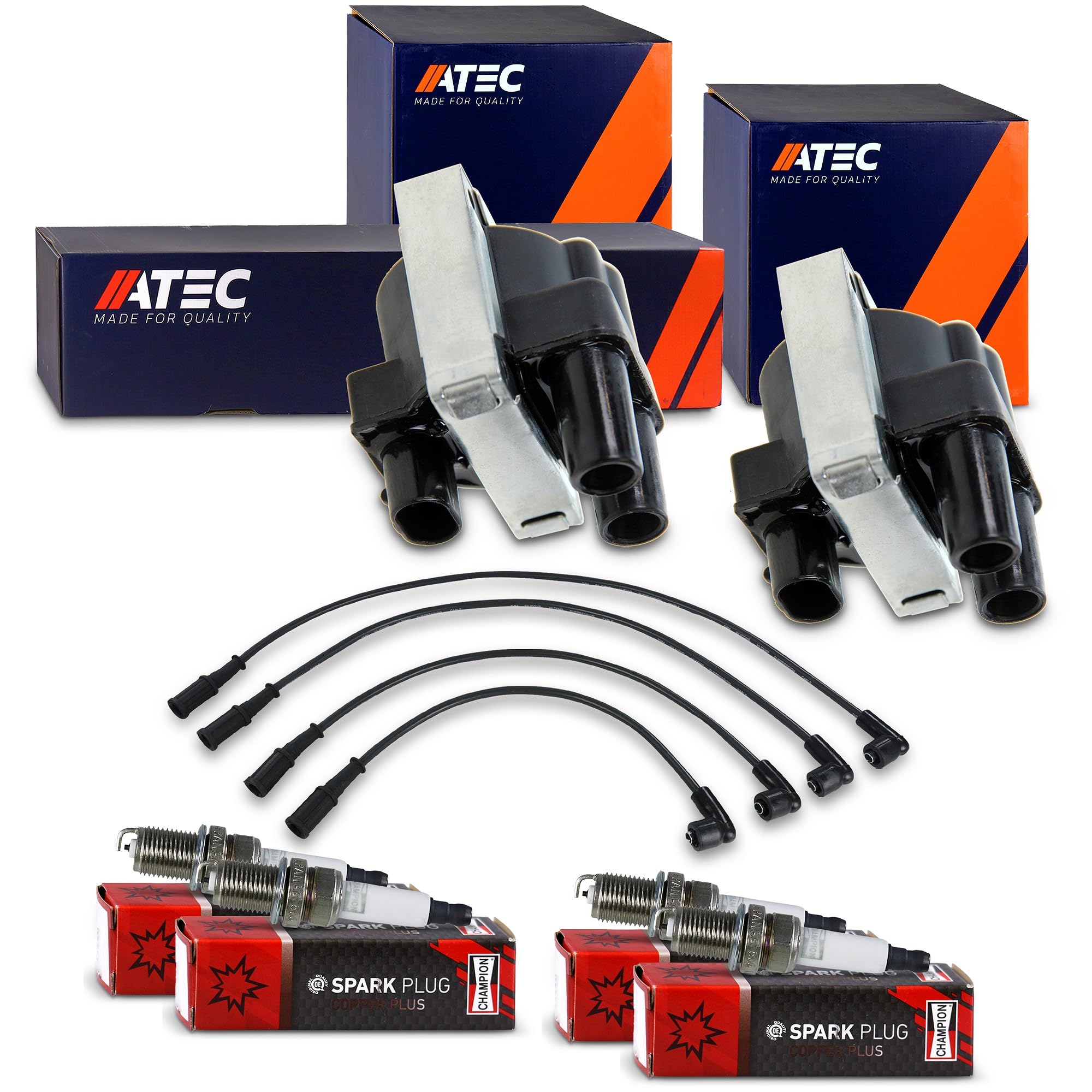 ATEC Germany 1x Kit cavi accensione, 2x Bobina d'accensione, 4x Candela accensione
