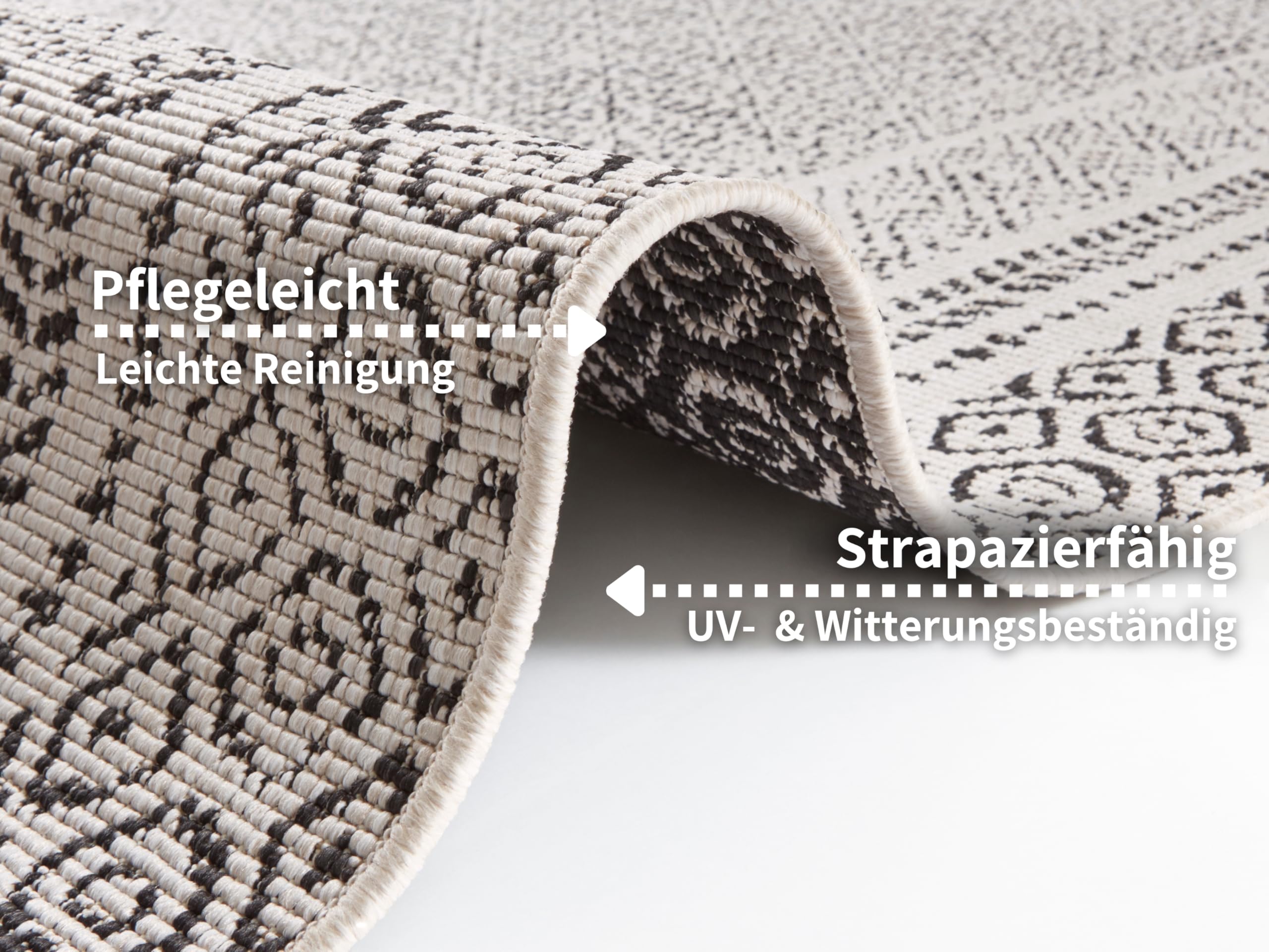 Hanse Home Telaio in tessuto piatto per interni ed esterni (100% polipropilene, resistente ai raggi UV e alle intemperie, adatto al riscaldamento a pavimento), dimensioni: 80 x 250 cm, colore: nero/crema