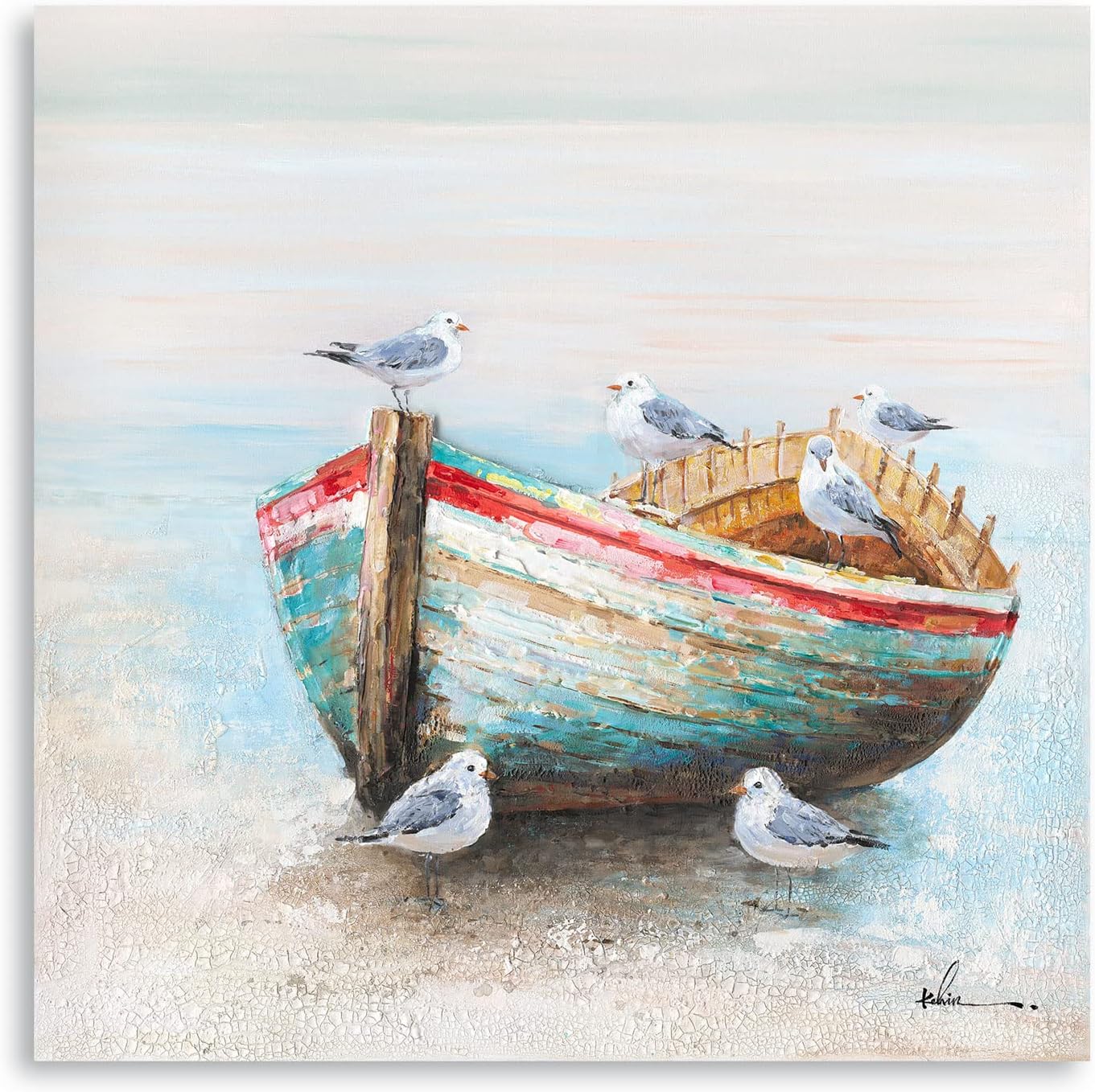 Coastal Wall Decor Seagull Decor Coastal Seascape Art Sailboat Artwork for Walls Seagull Canvas Prints Wall Art Prints for Mediterranean Style Living Room Wall Decor Gallery Artwork 13.5"x13.5"x1 13.5L" x 13.5W" seagull