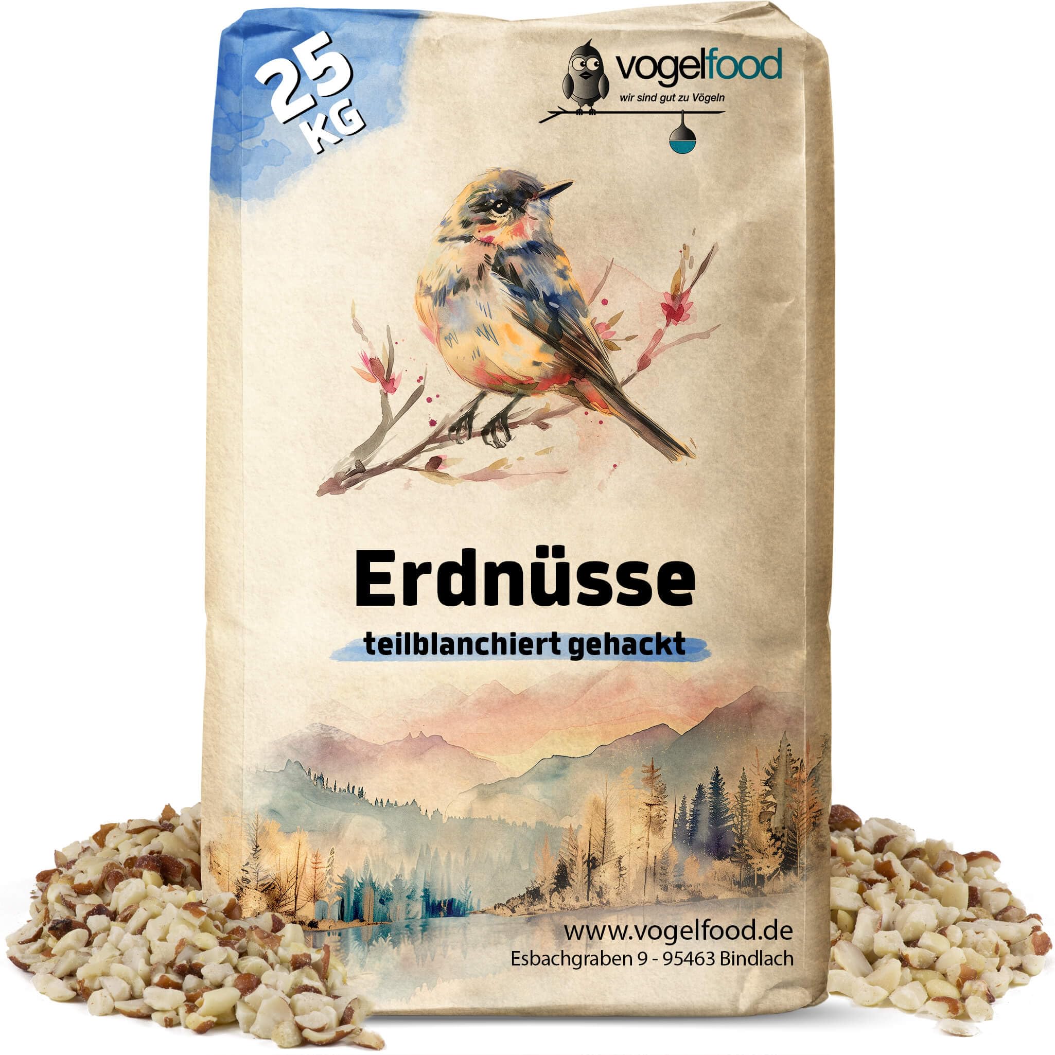Vogelfood Erdnüsse teilblanchiert gehackt 25 kg geviertelt Vogelfutter Igelfutter