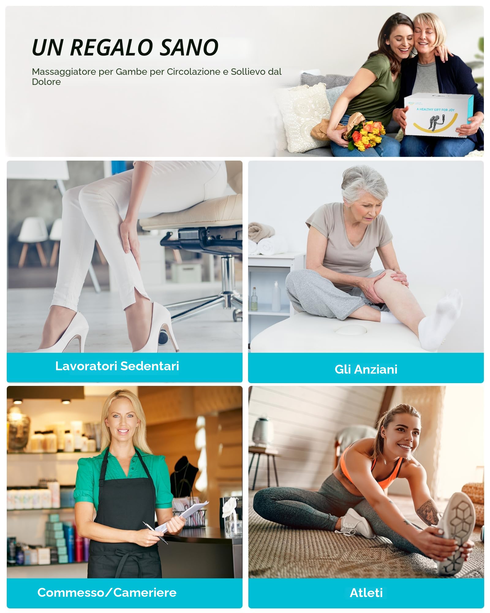 ALLJOY Massaggiatore Gambe con Calore, Pressoterapia per Casaper la Circolazione e il Sollievo dal Dolore, 2 Livelli 5 Modalità 4 Intensità, Regalo per Uomini e Donne