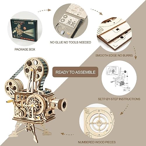 Miniatura 8 de ROKR Rompecabezas 3D de madera kits de modelo mecánico para adultos vitascopio para hacer como artesanía de bricolaje