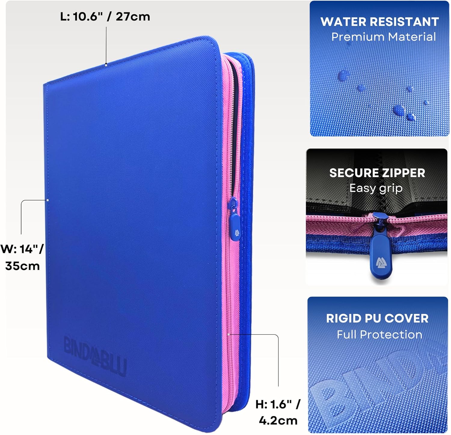 9 Pocket Trading Card Zip Binder - 360 Side Loading Pocket Binder for Colletible Games, Sport, TCG - Trading Card Binder - Gift Card holder for Boys and Girls - Blue card binder