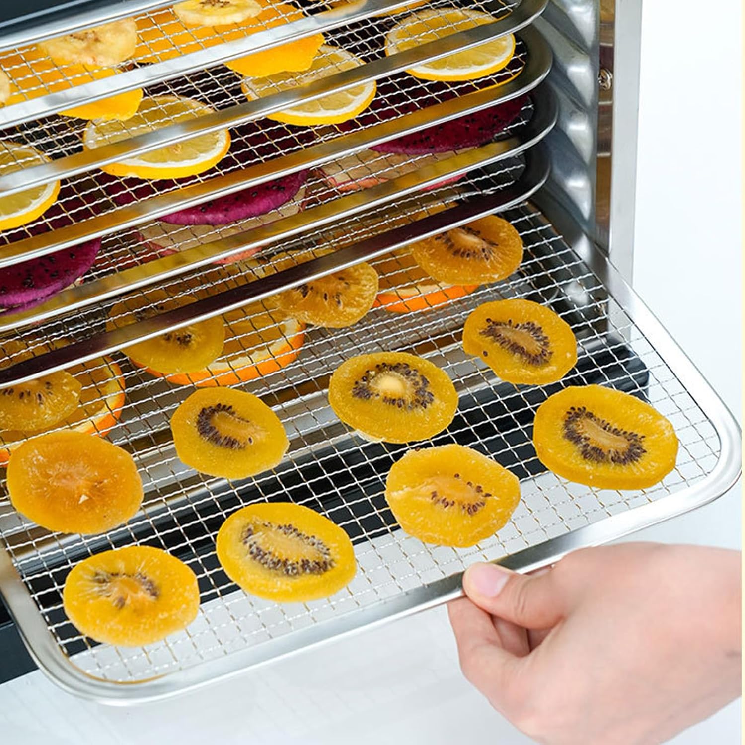 Pssopp Food Dehydrator with 8 Stainless Steel Trays, Adjustable Timer Temperature Control Food Dryer for Beef Jerky Fruits Yogurt Pet Snacks (US Plug 110V)