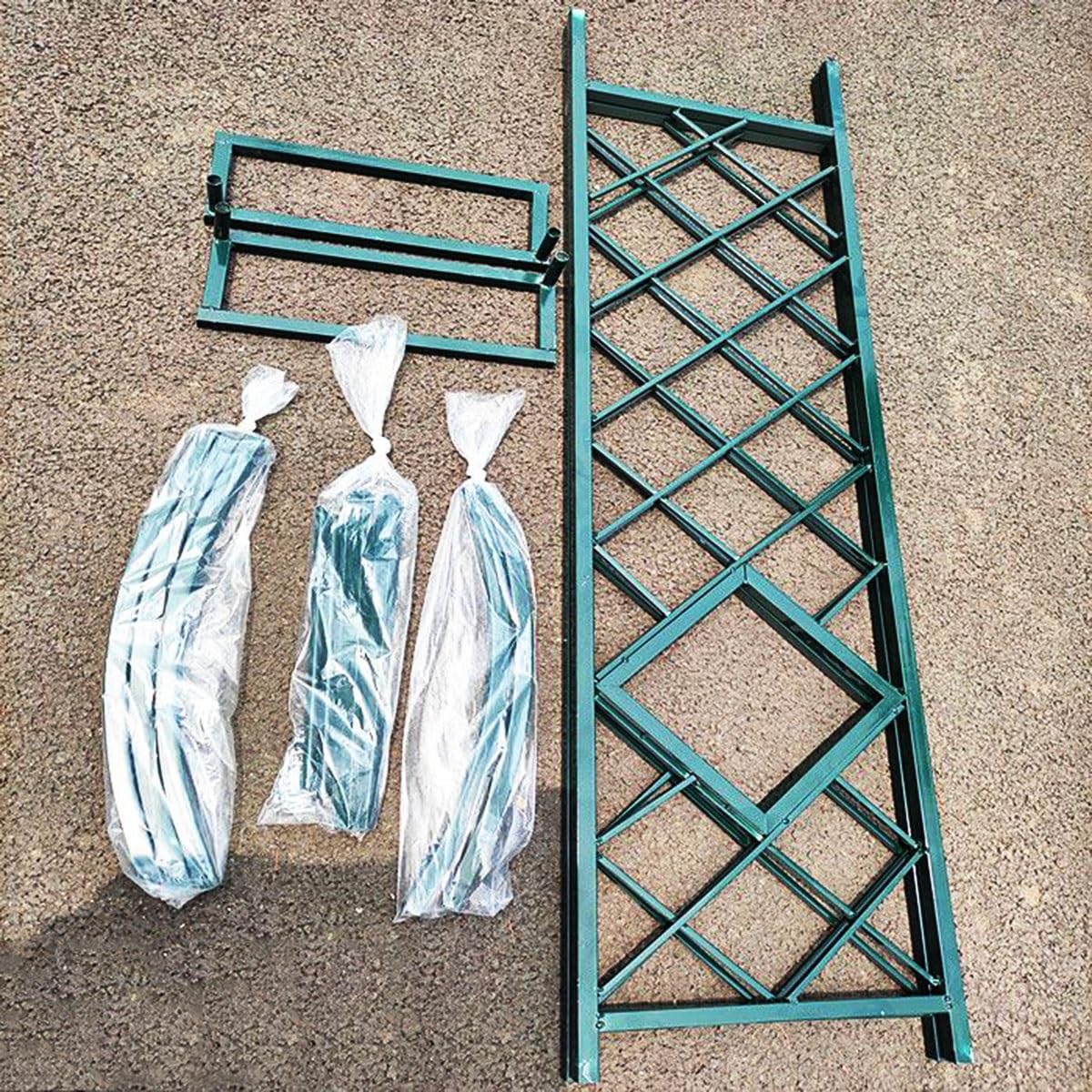 Wytrzymały metalowy łuk ogrodowy 230 cm do 269 cm, regulowana krata, do pnących roślin i winorośli, odporna na warunki atmosferyczne, pergola z 2 podstawowymi wspornikami, zielona szer. 140 x wys. 106