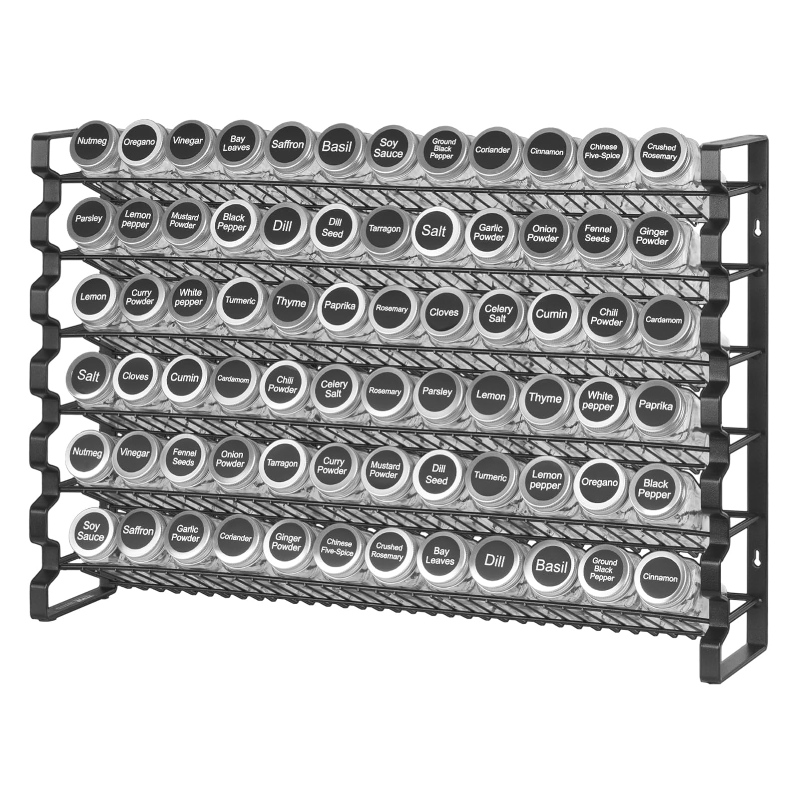VEVOR Étagère à épices pour armoire, avec 72 pots à épices vides, couvercles, étiquettes et entonnoir, ensemble complet, organiseur d'assaisonnement pour comptoir, cuisine, garde-manger, placard, noir