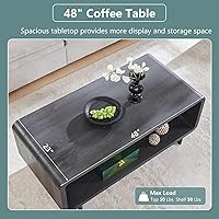 Vista 3 de Mesa de Centro Moderna de 48", Mesa Central Minimalista de 2 Niveles con Estante de Almacenamiento, Diseño de Perfil Curvo, Mesa Rectangular