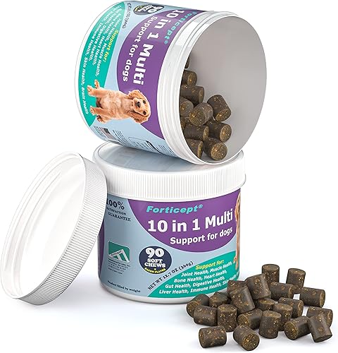 Miniatura 4 de Forticept Suplemento multivitamínico 10 en 1 para perros glucosamina condroitina mejillones de labios verdes para apoyo de cadera y articulaciones